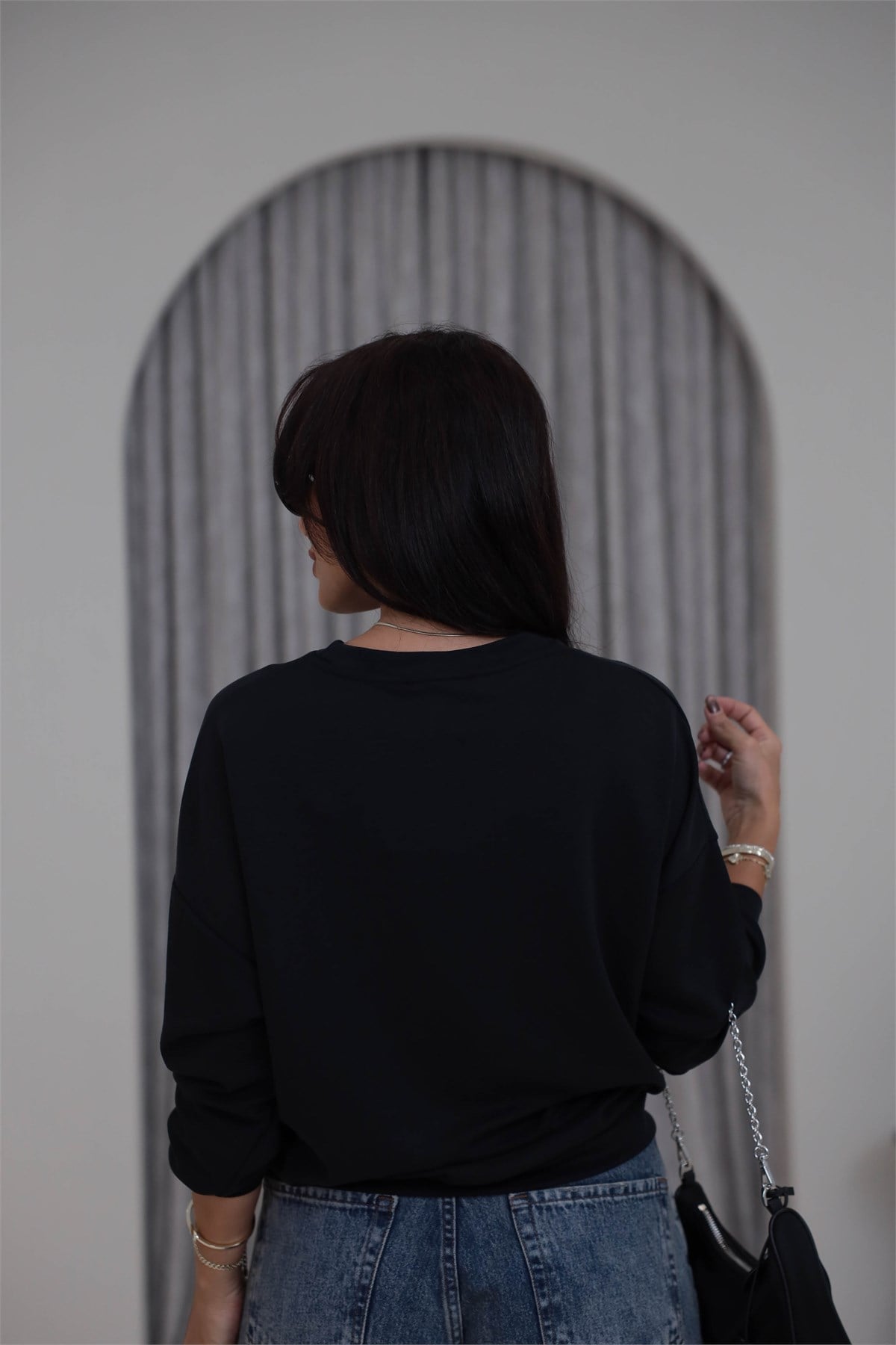Yumuşak Modal Kumaş Sweatshirt SİYAH