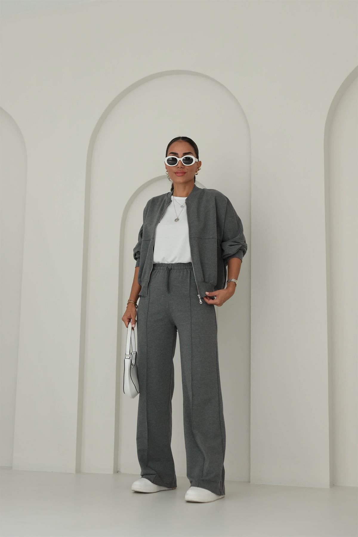 8606 Fermuar Detaylı Sweat Eşofman Takım