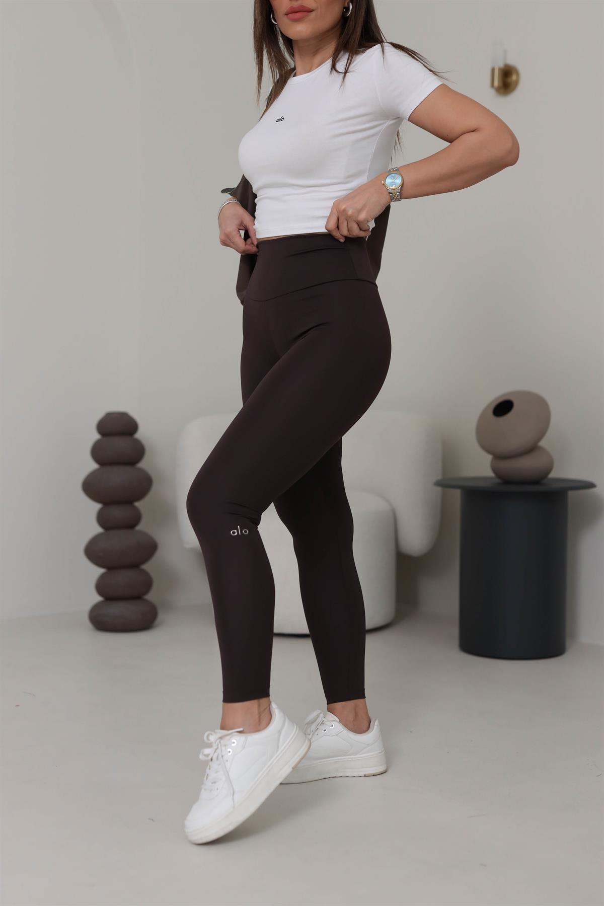 030 Yazı Detaylı Toparlayıcı Tayt ACI KAHVE