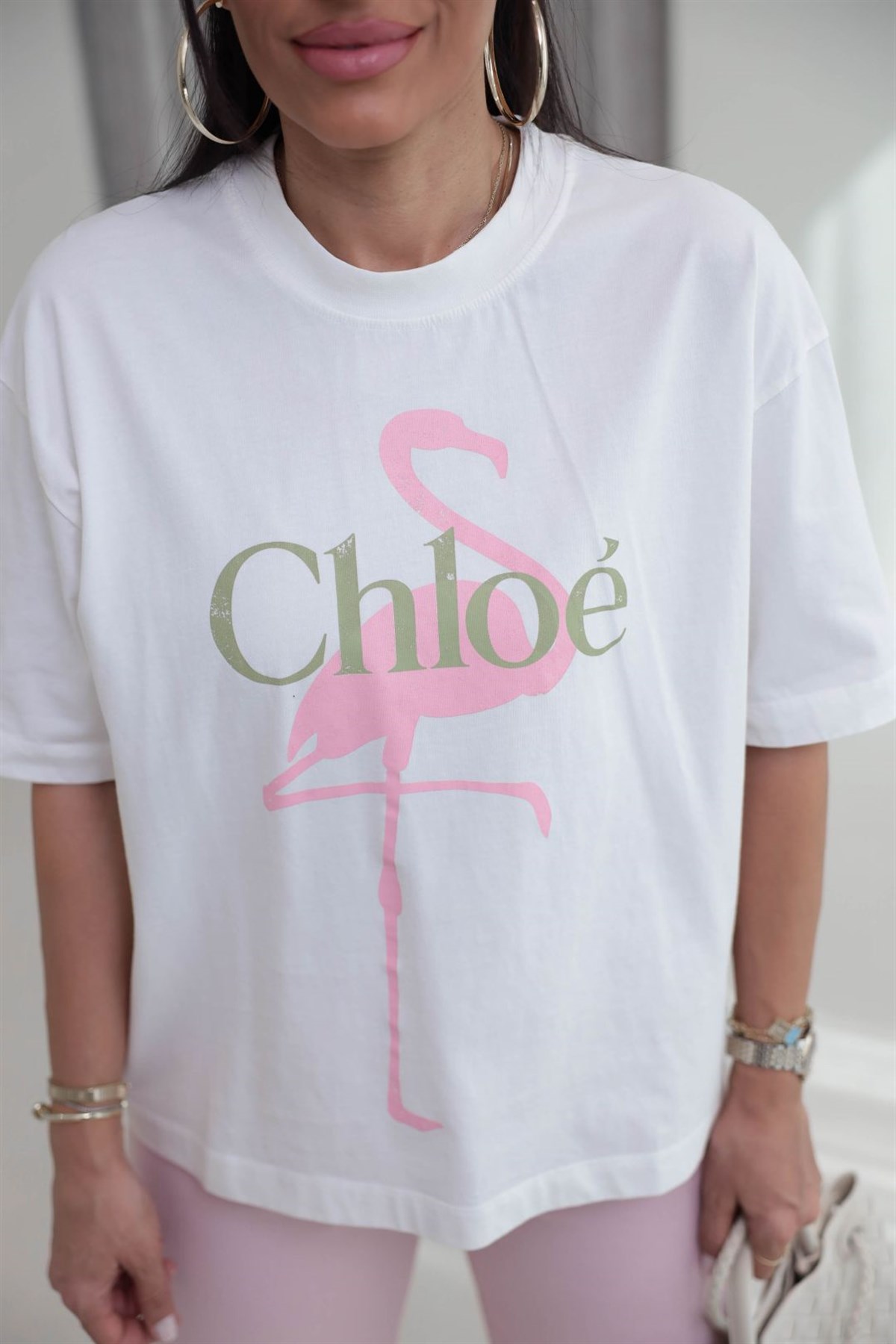 1016 Pembe Kuğulu Pamuklu Tshirt KREM