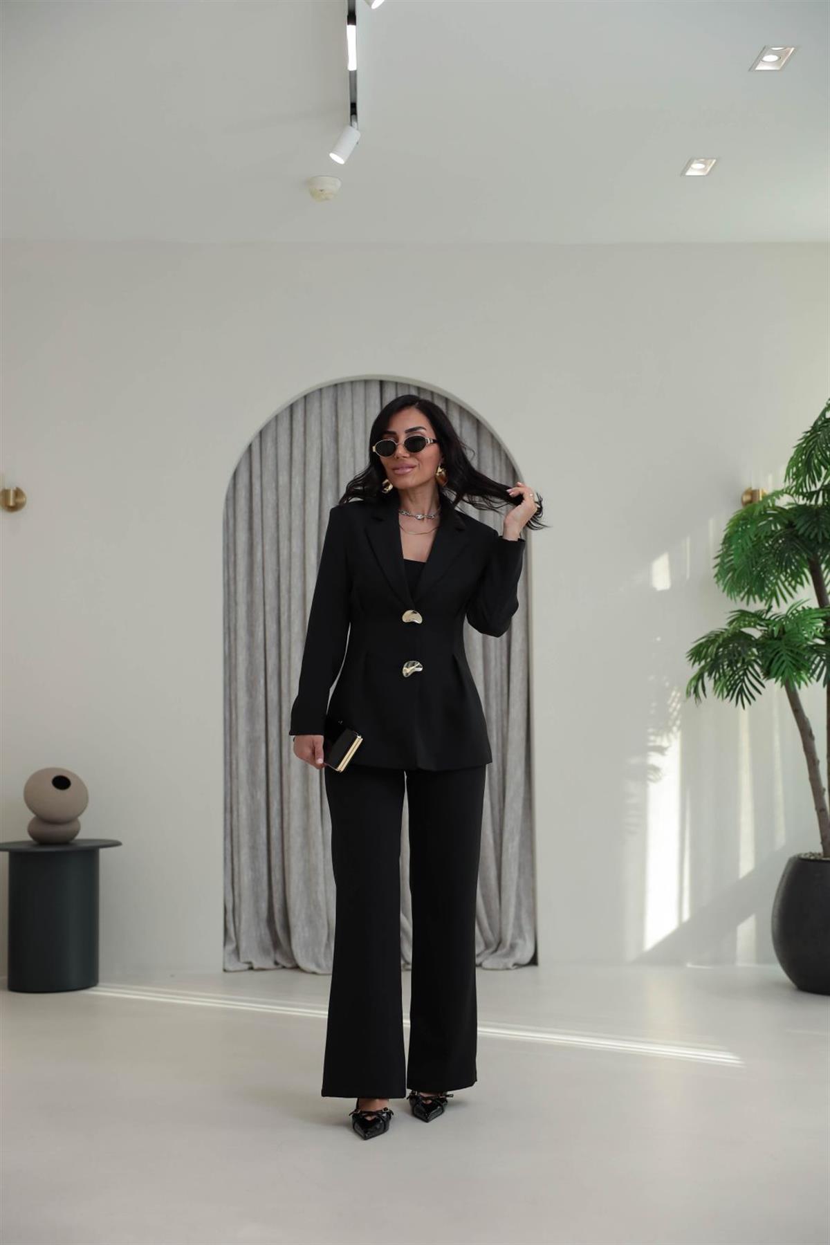 9201 Gold Düğmeli Ceket ve Pantolonlu Takım SİYAH