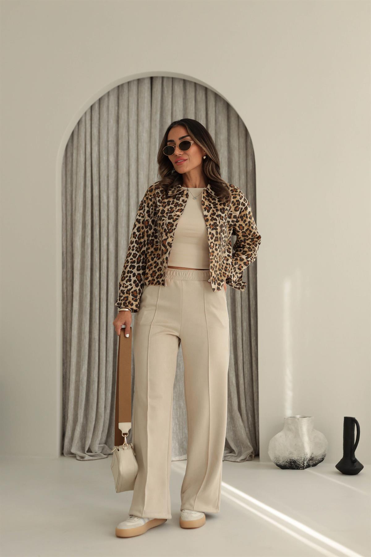 6632 Bel Lastikli Bol Nubuk Pantolon