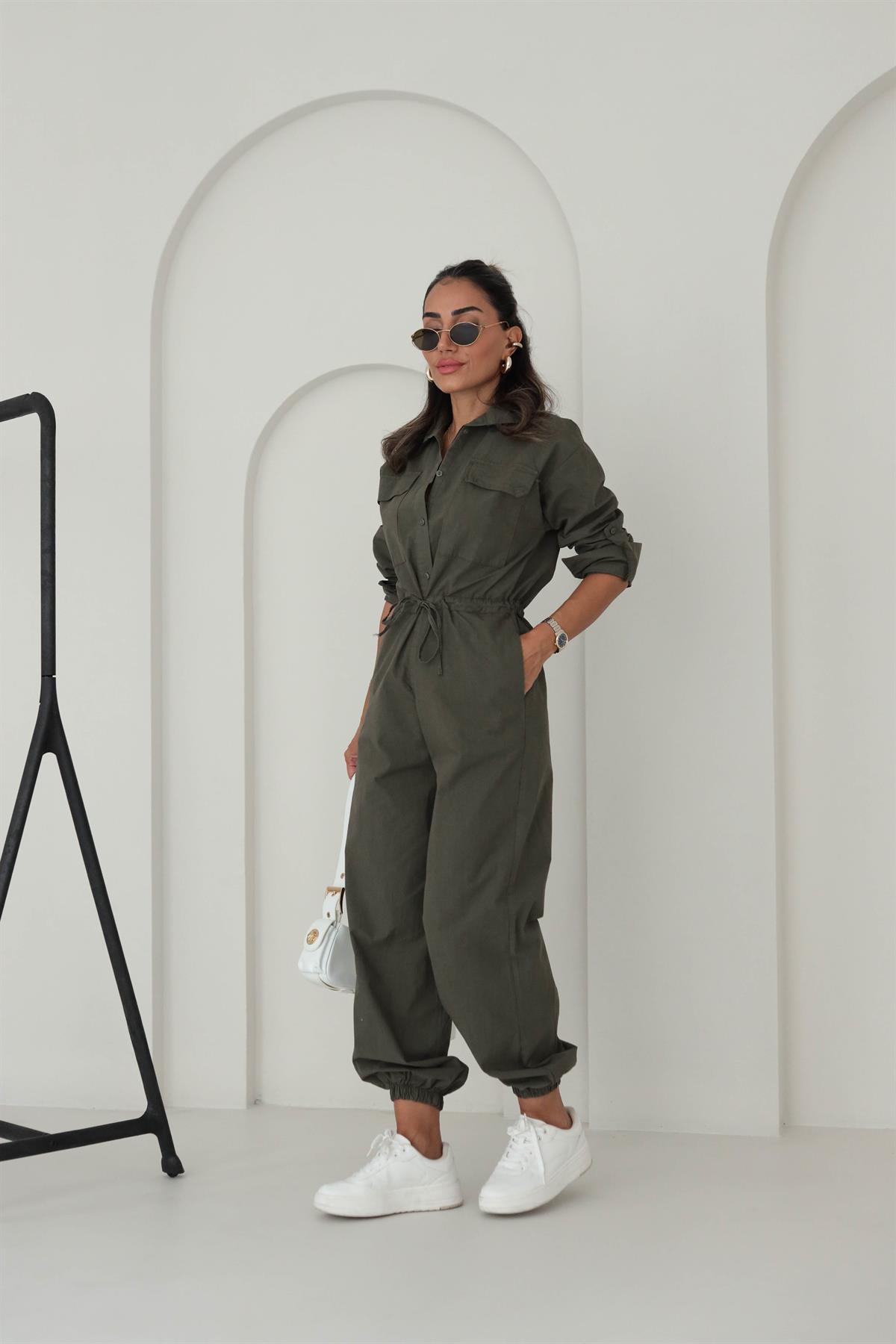 1348 Belden Büzgülü Rahat Tulum HAKİ YEŞİL