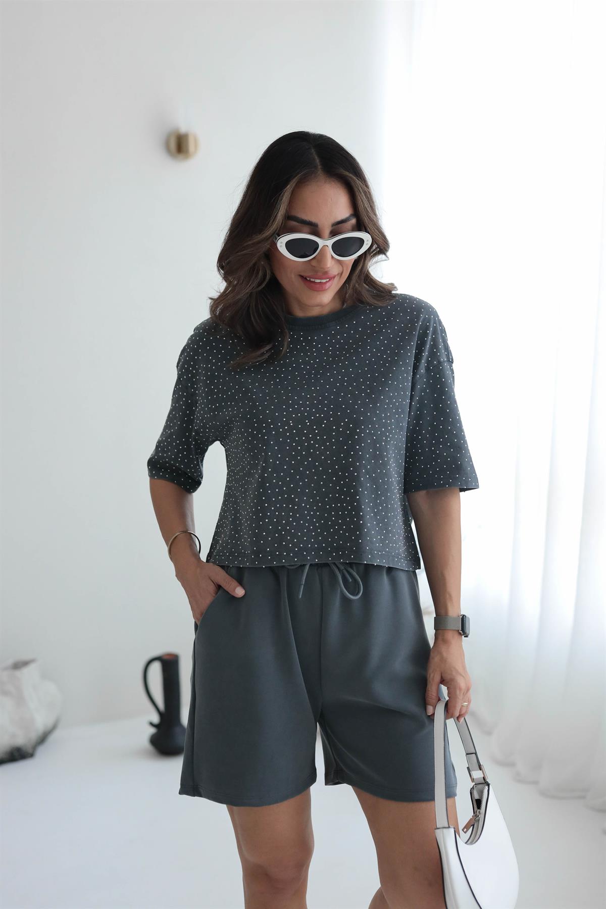 0710 Taş Baskılı Crop Top