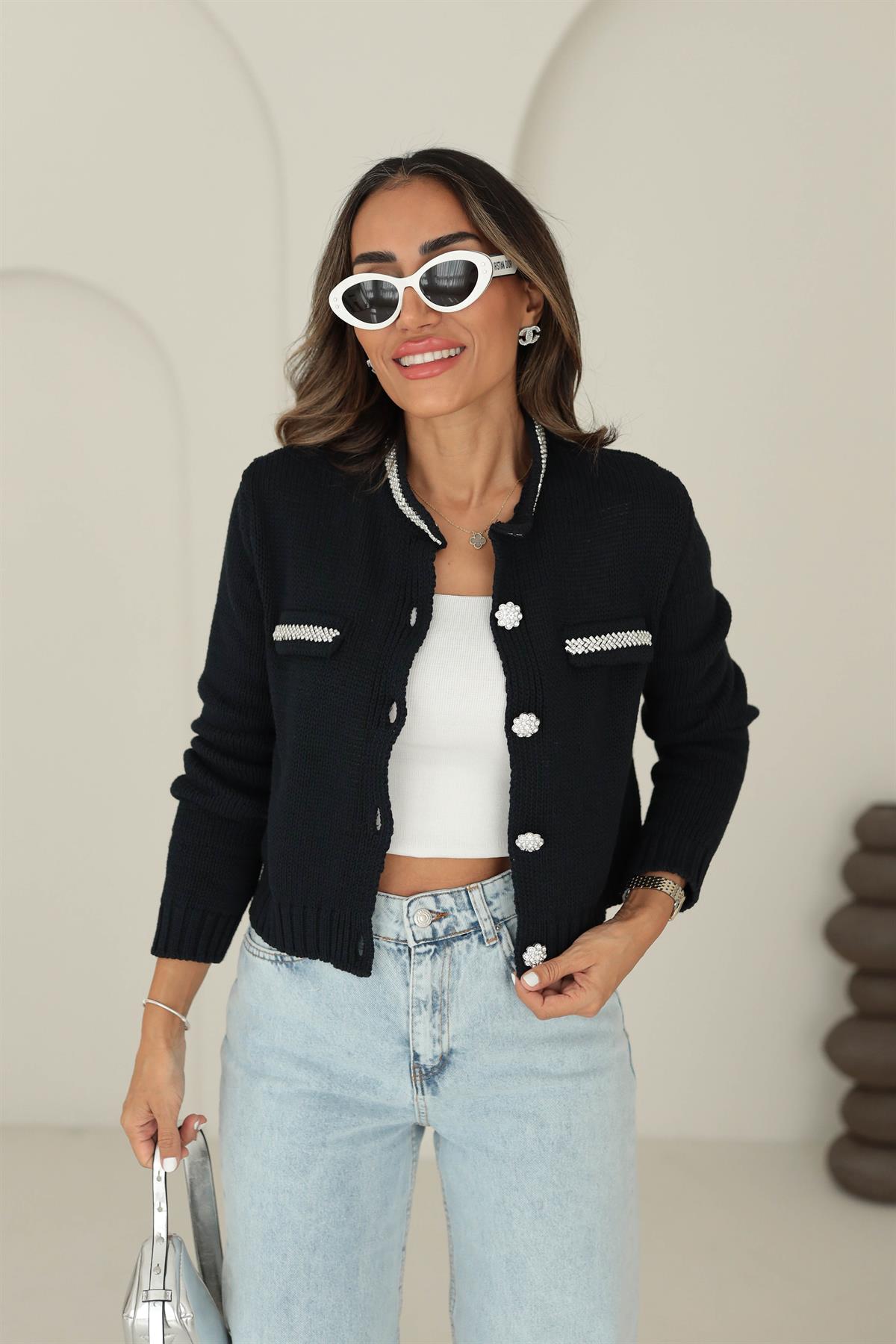 4388 Taş Detaylı Hırka LACİVERT