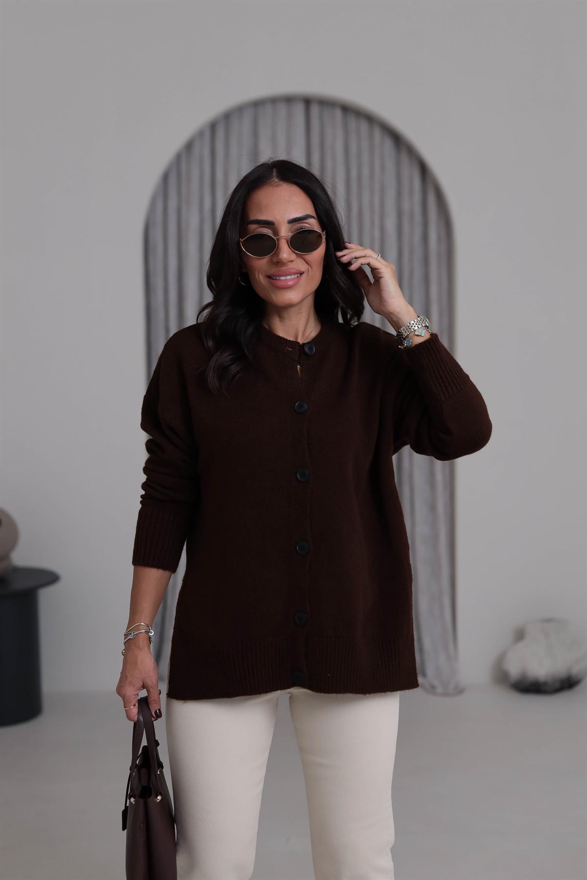 5252 Yanları Yırtmaç Detay Hırka KAHVE