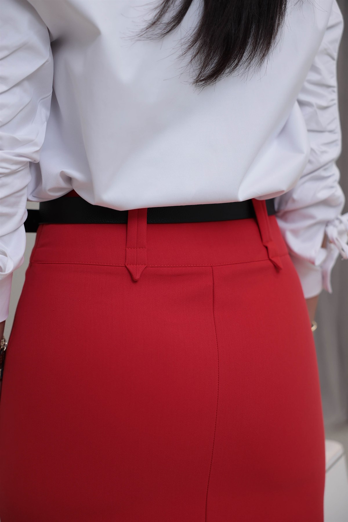 7607 Ön Yırtmaçlı Kalem Etek KIRMIZI