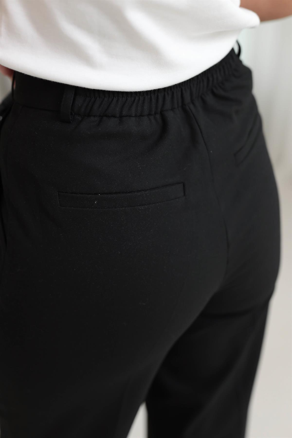 6571 Arka Bel Lastikli Palazzo Pantolon SİYAH