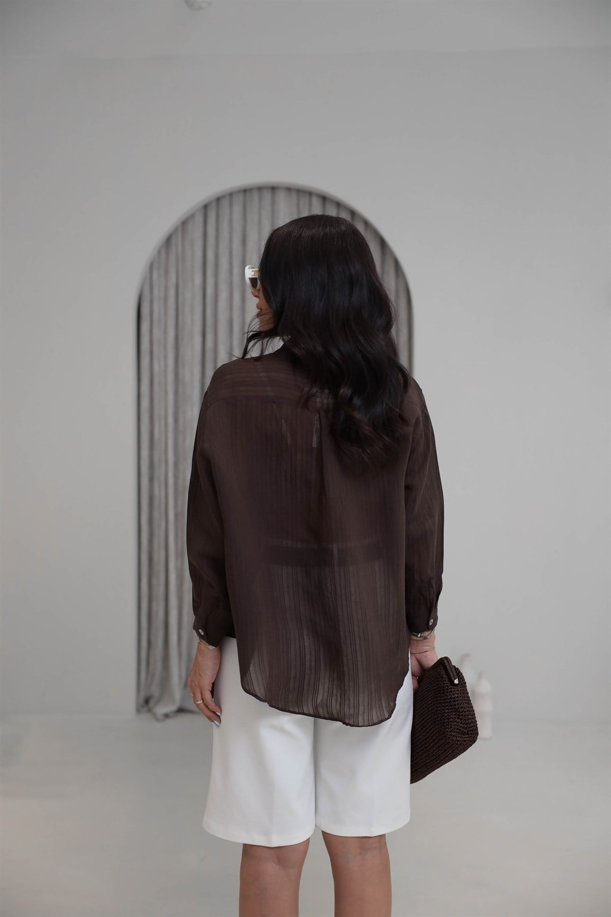 5016 Oversize Gömlek ACI KAHVE