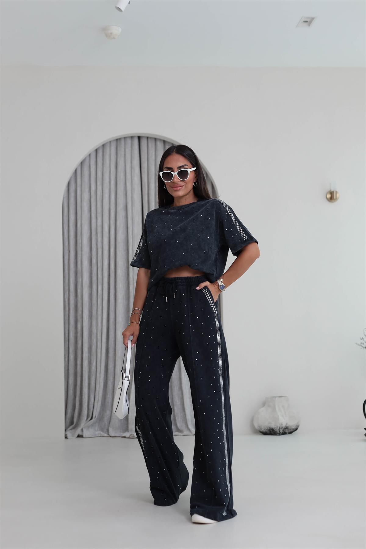 Yıkama Efektli Taşlı Rahat Takım ANTRASİT