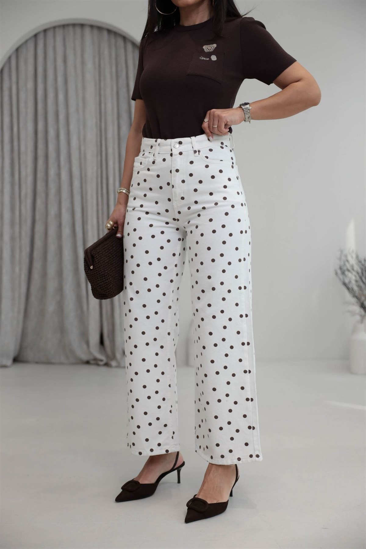 2620 Puantiyeli Wide Leg Jean EKRU