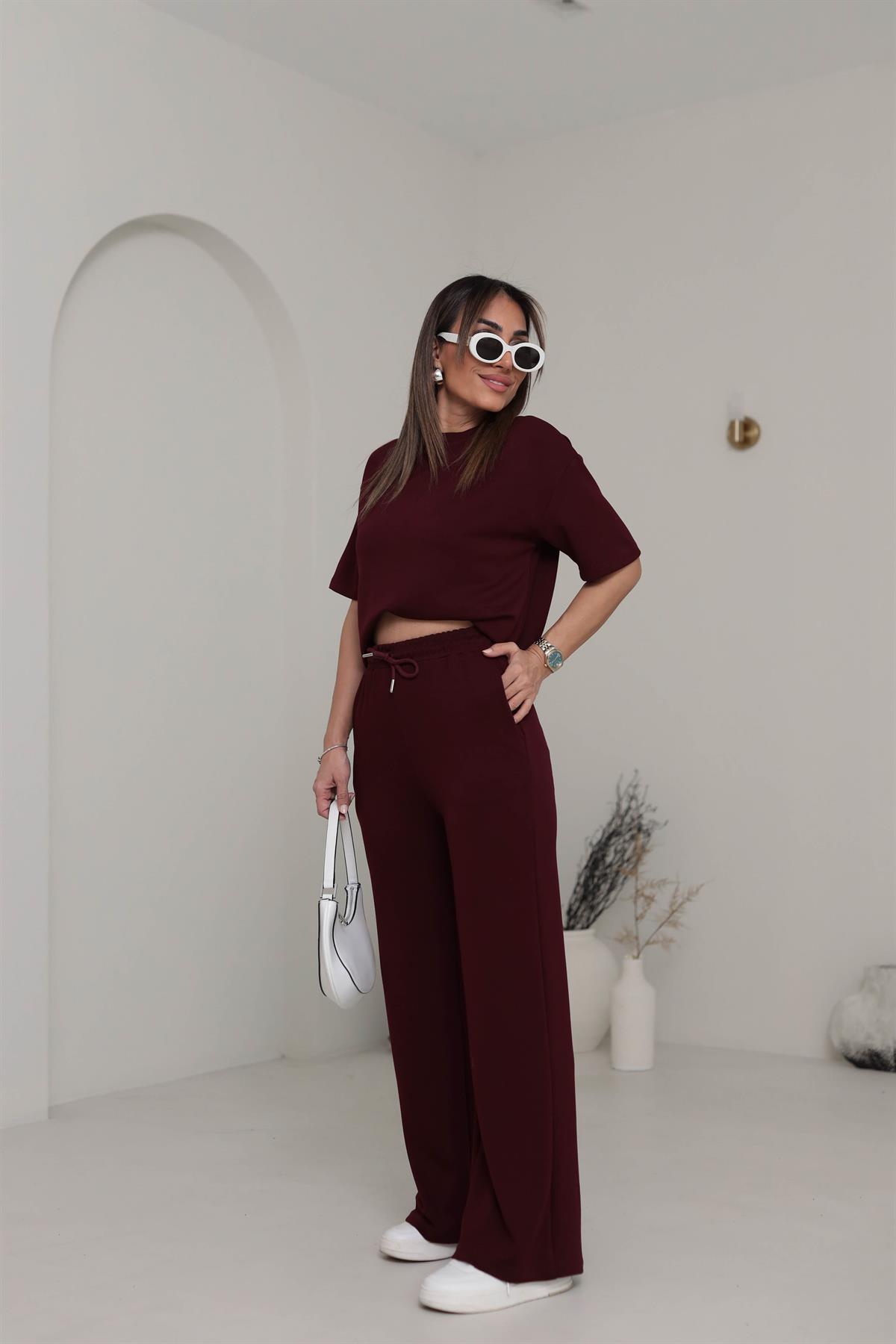 Bisiklet Yaka Modal Kumaş Rahat Takım BORDO