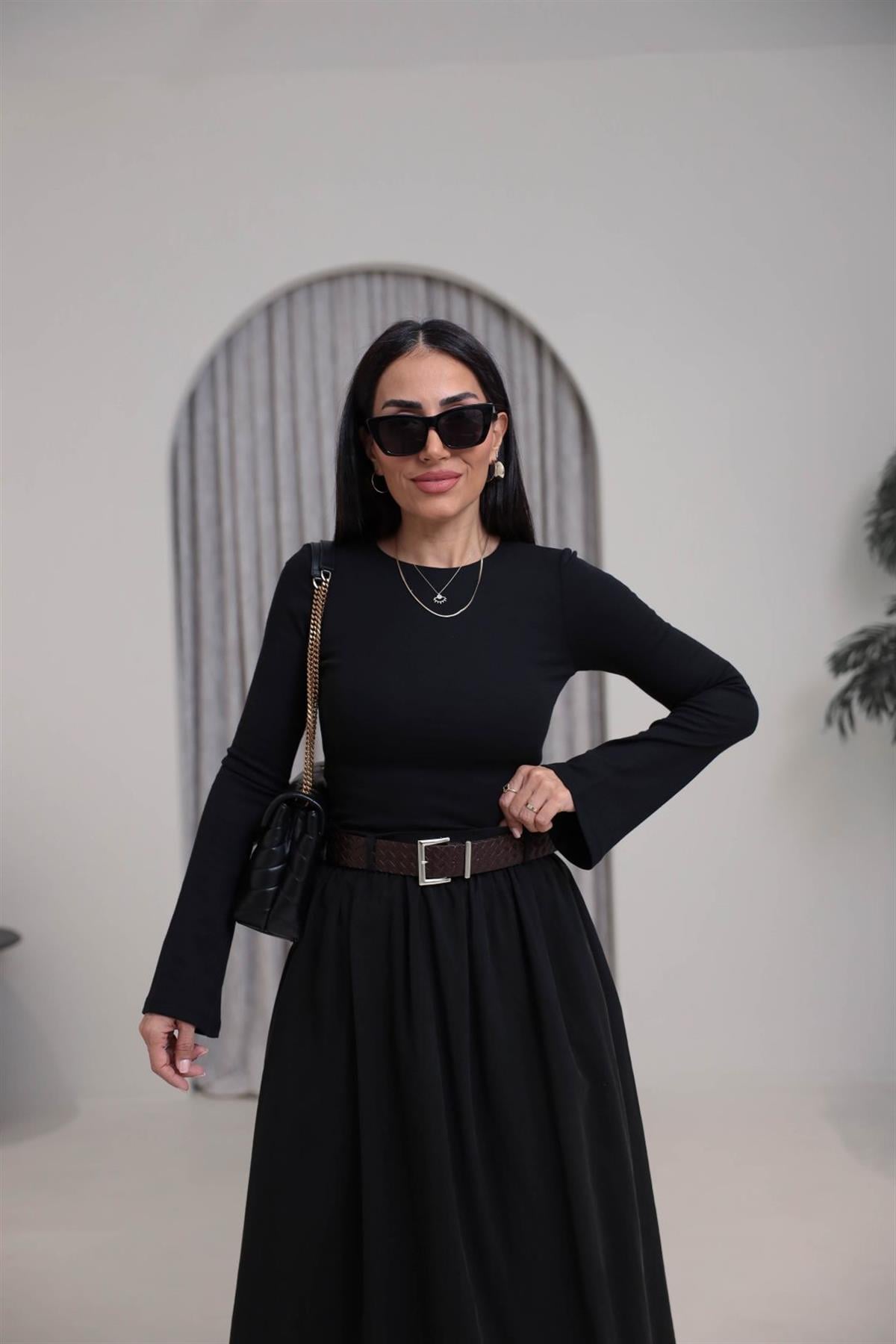 2284 Modal Penye İspanyol Kol Bluz SİYAH