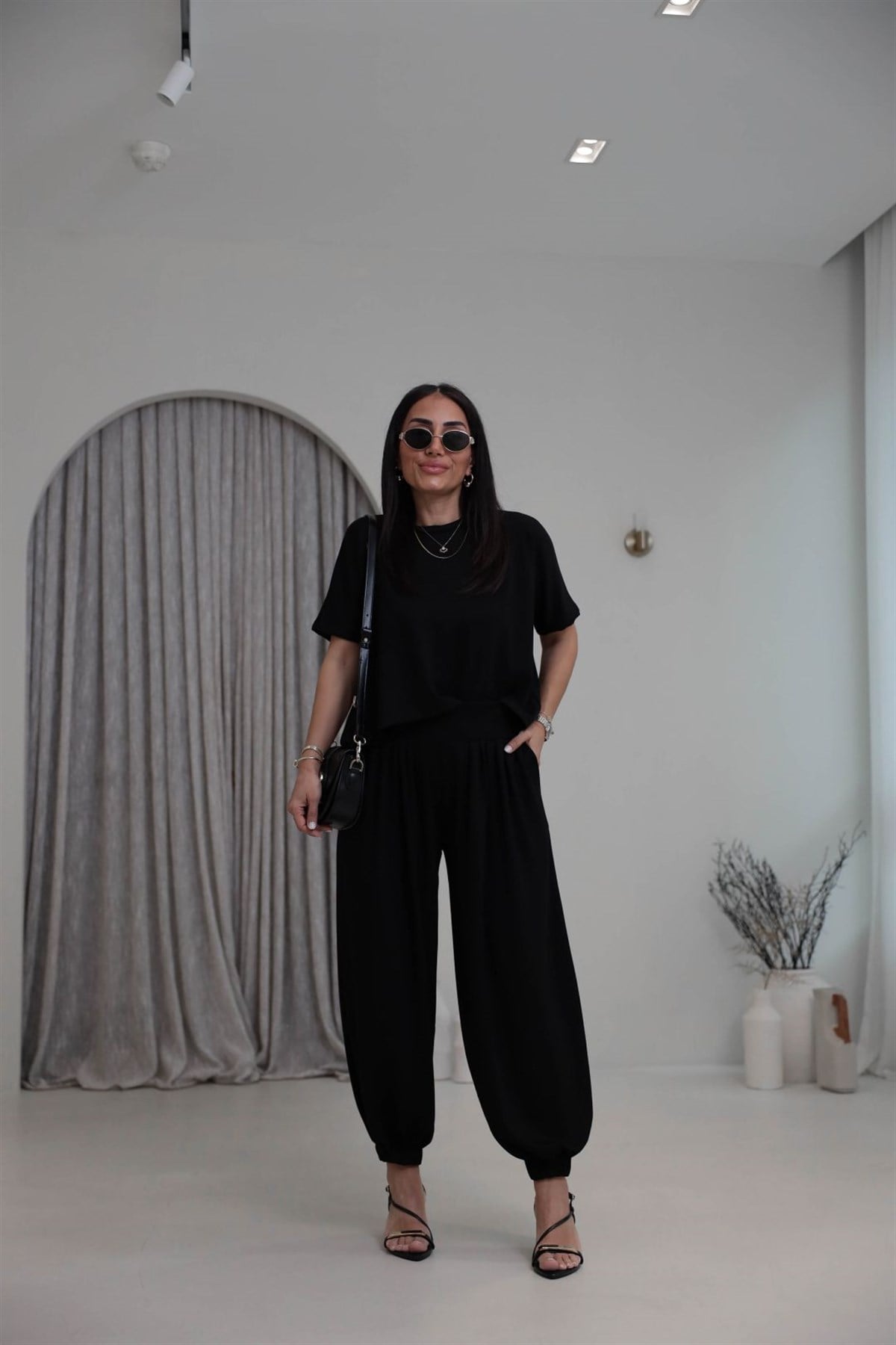 1941 Modal Kumaş Tshirt ve Şalvar Pantolon Takım SİYAH