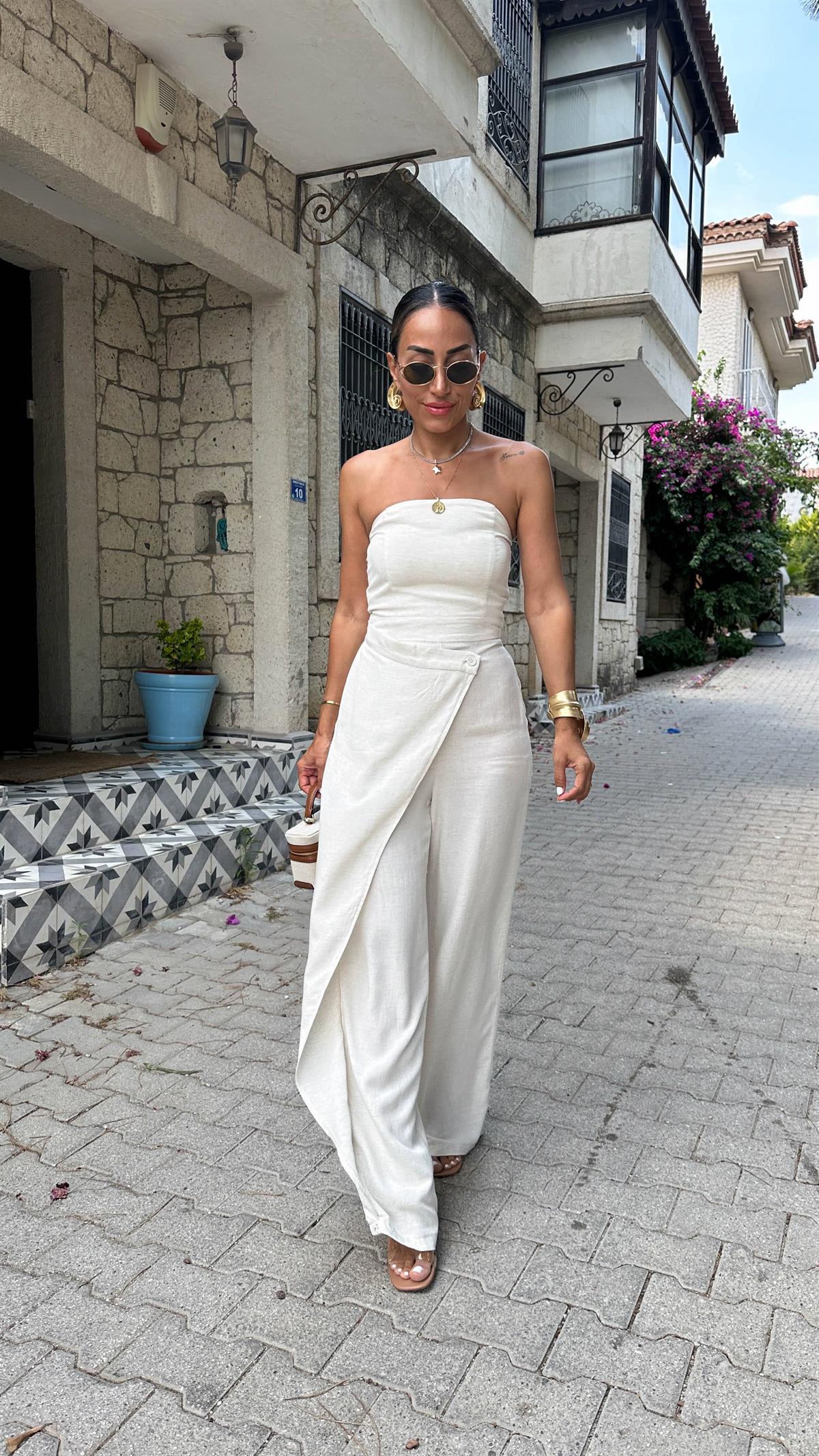 5298 Önü Kapaklı Sırtı Gipeli Keten Tulum