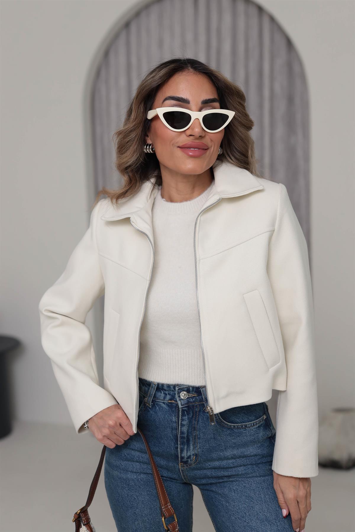 0169 Fermuarlı Za Model Kaşe Ceket EKRU