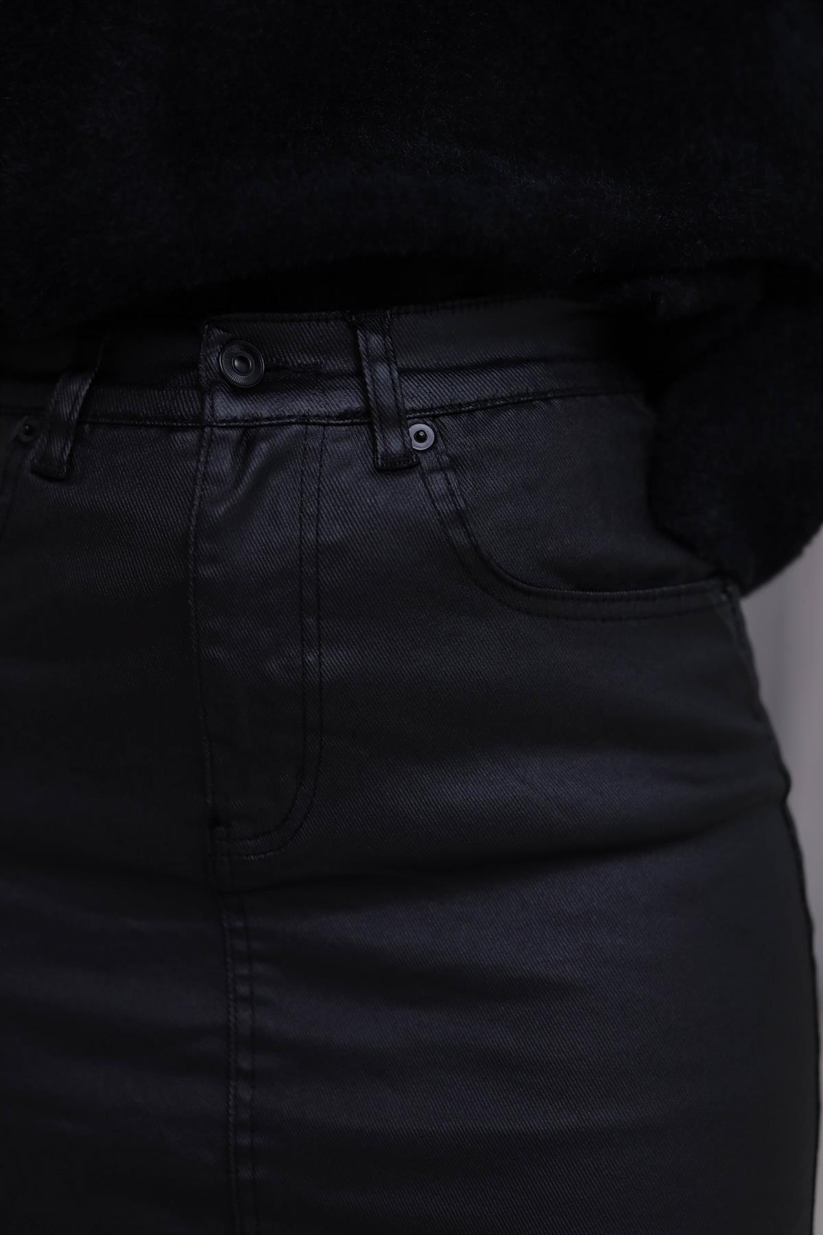 1676 Za Mumlu Mini Etek SİYAH