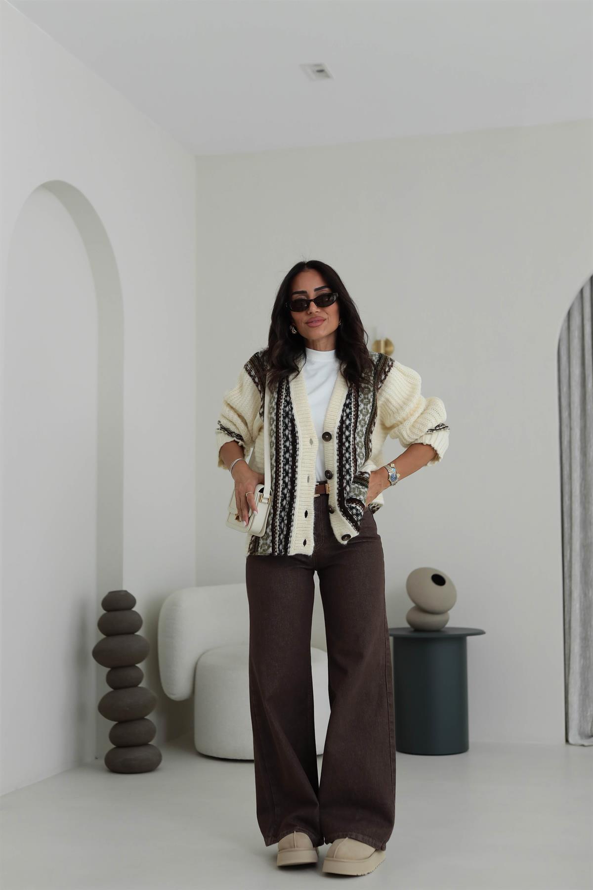 2033 Geniş Kalıp Yüksek Bel Denim Pantolon KAHVE