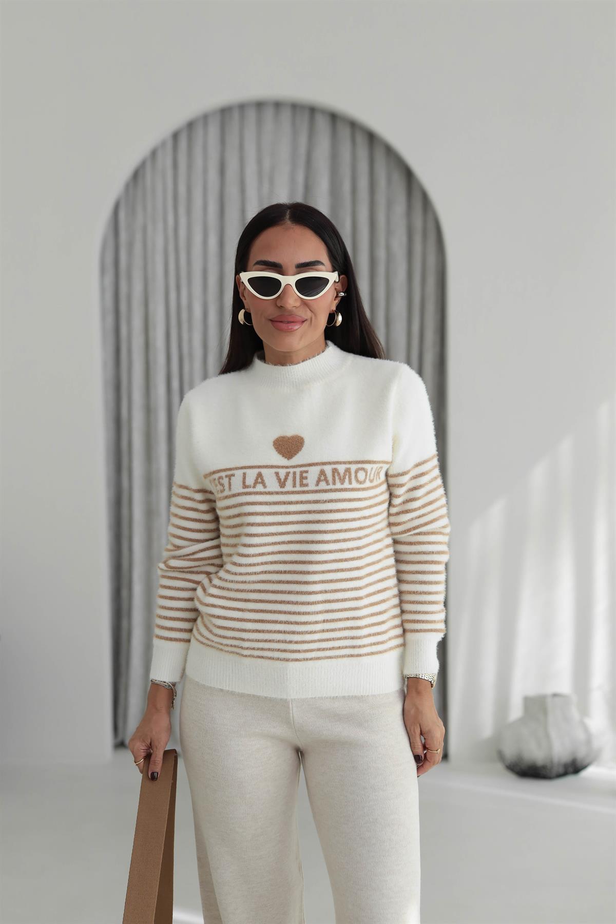 4817 Amour Çizgili Angora Kazak CAMEL