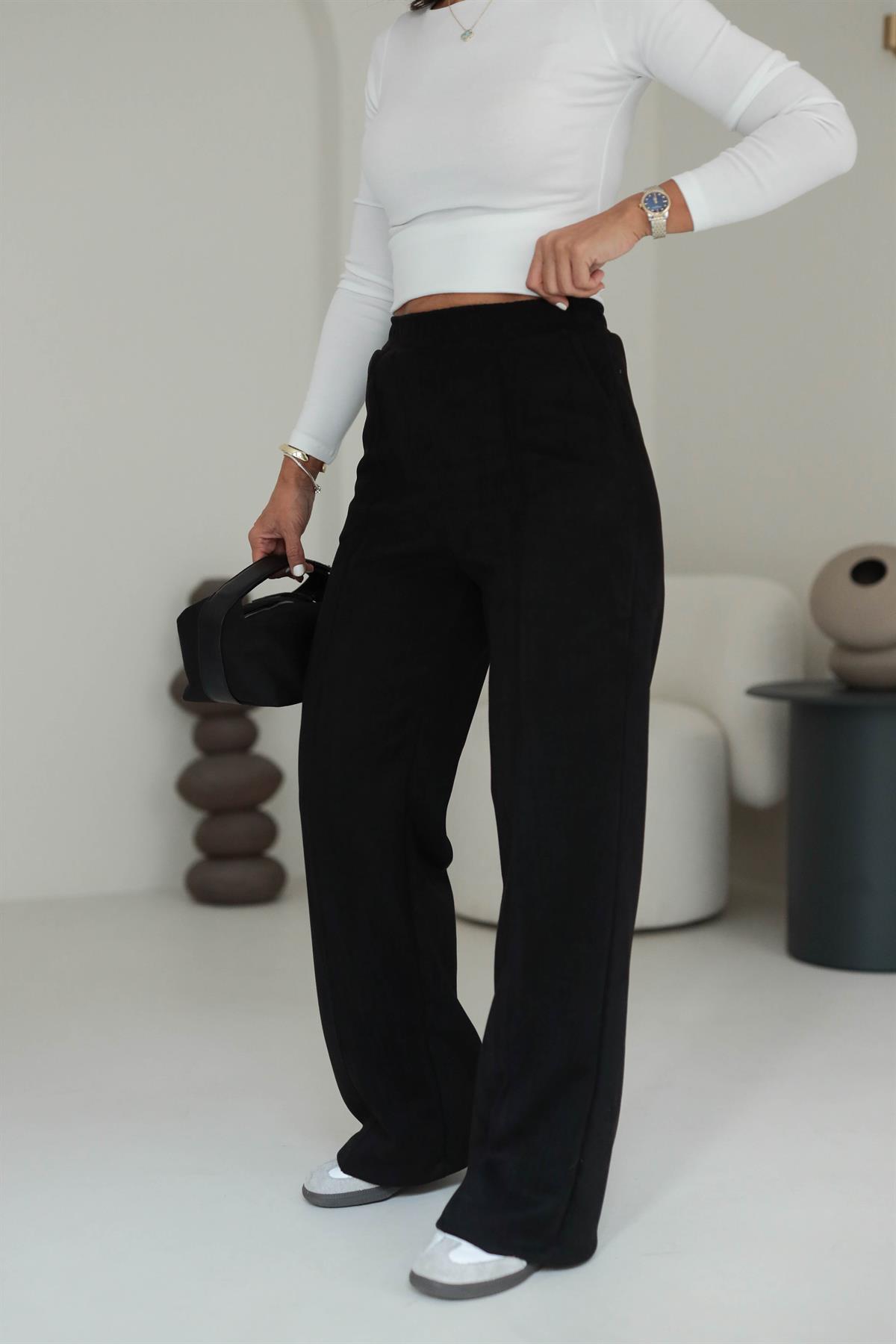 6632 Bel Lastikli Bol Nubuk Pantolon