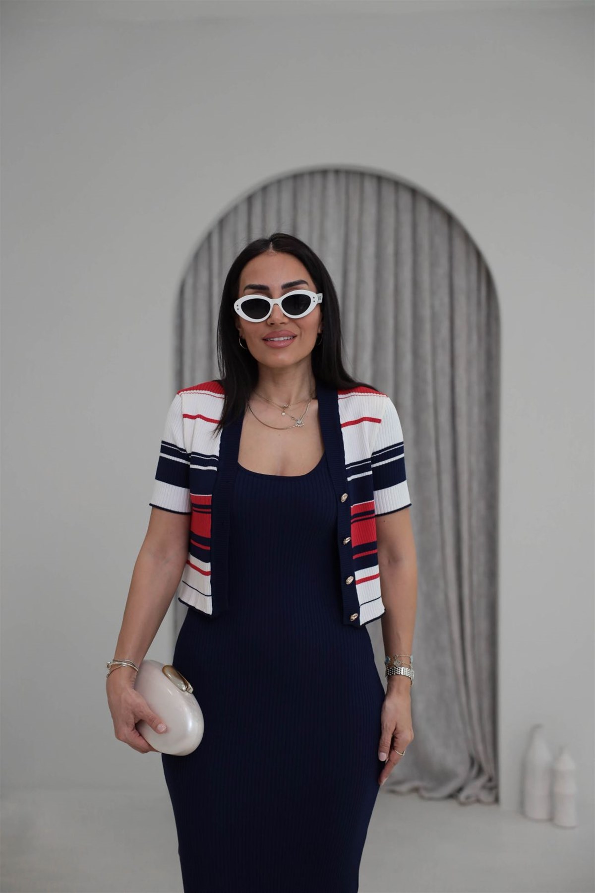 0624 Hırkalı Rayon Kumaş Triko Elbise LACİVERT