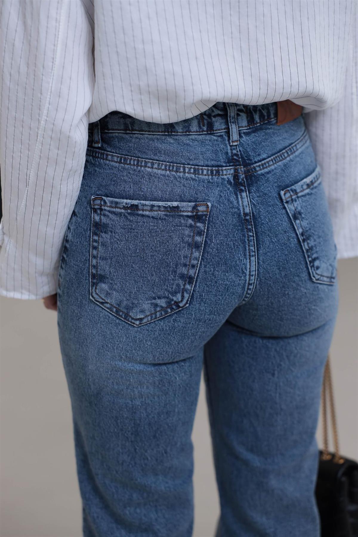 1005 Yüksek Bel Pamuklu Wide Leg Jean ORTA MAVİ