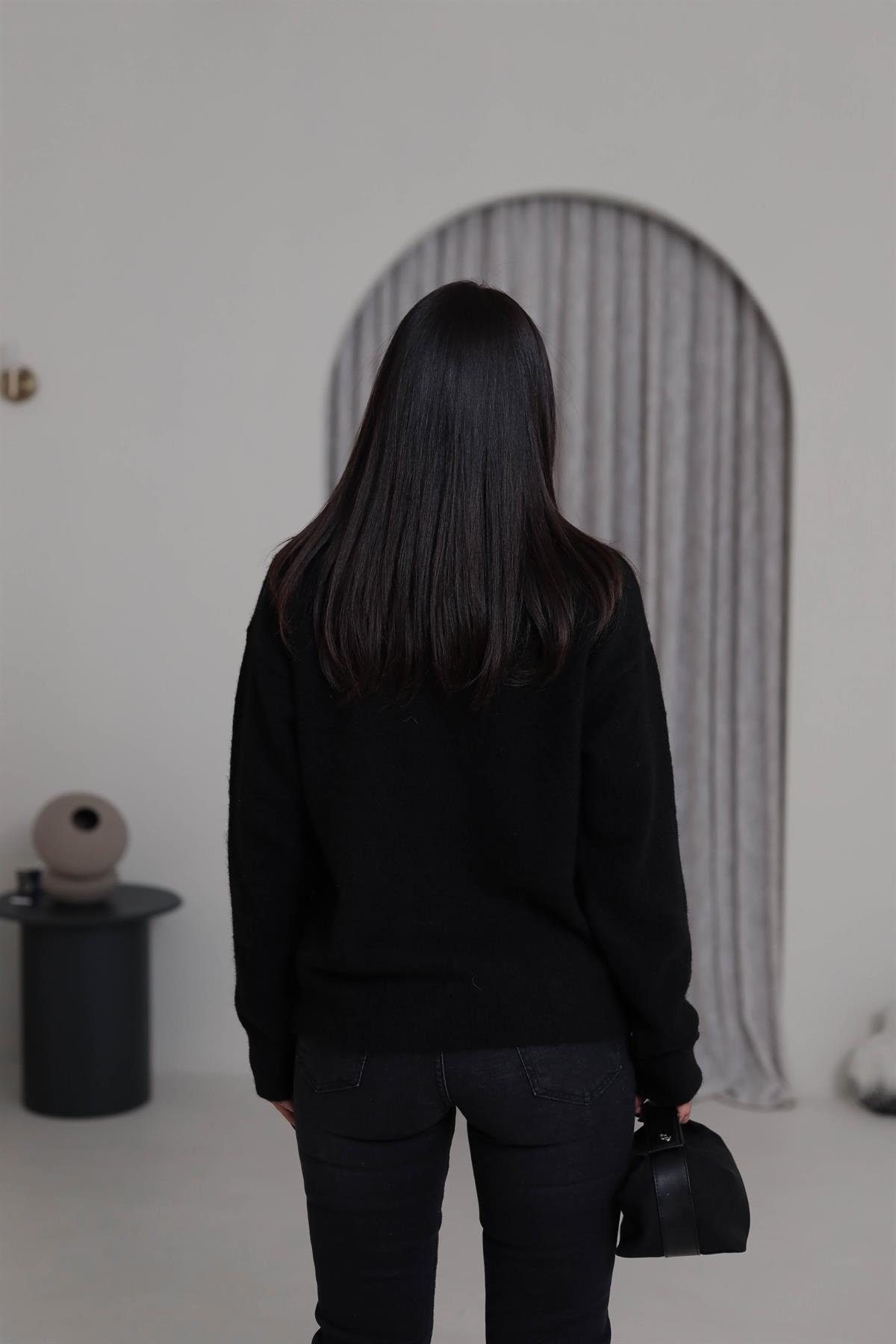 0640 Bisiklet Yaka Yumuşak Dokulu Triko Kazak SİYAH