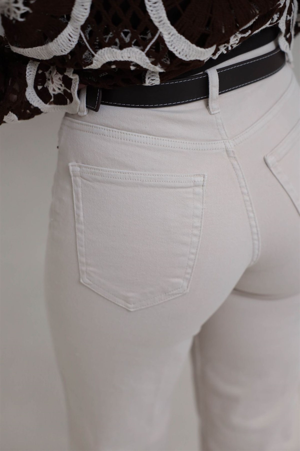 Kemerli Yüksek Bel Culotte Jean BEJ