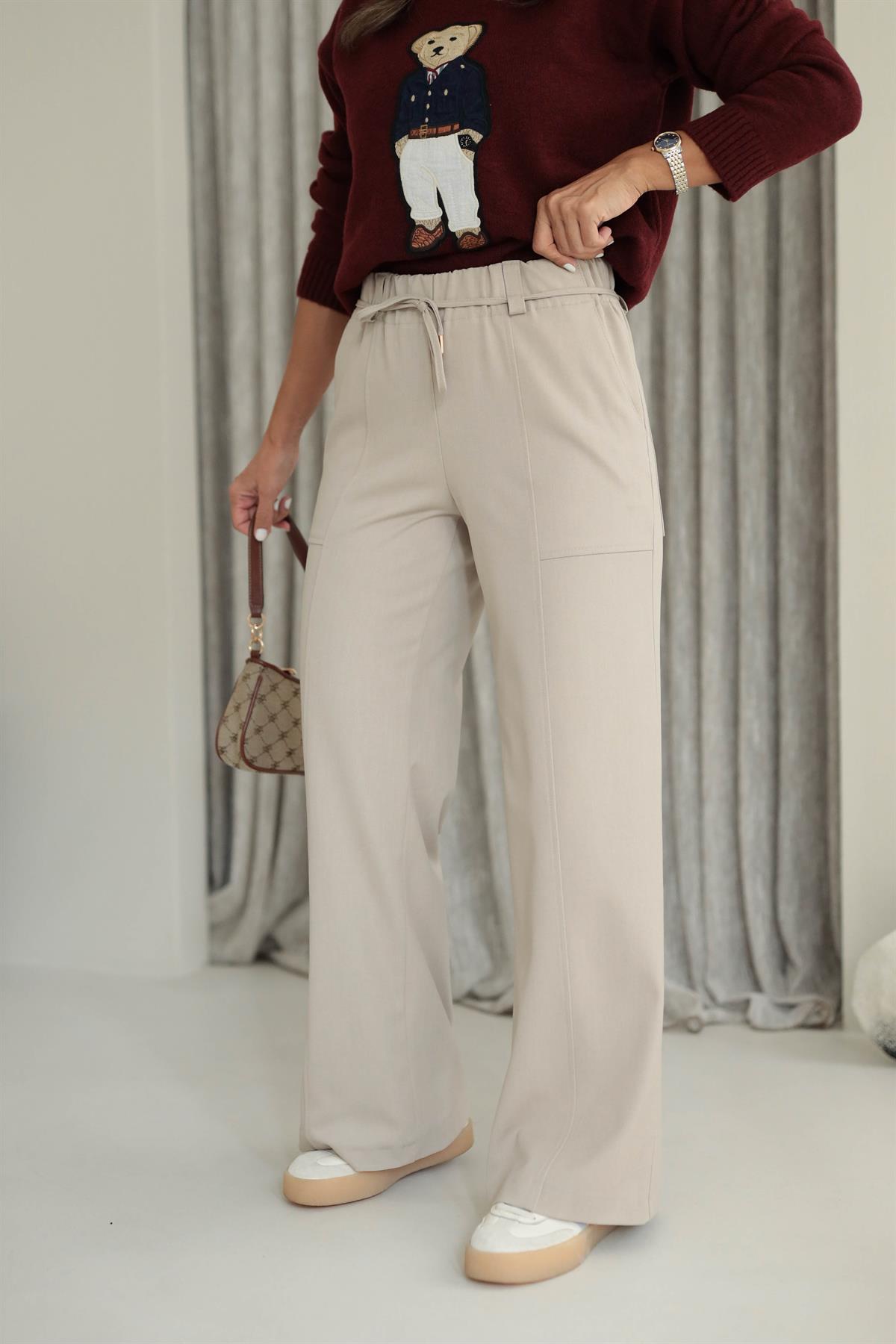 1546 Beli Lastikli Bol Pantolon TAŞ