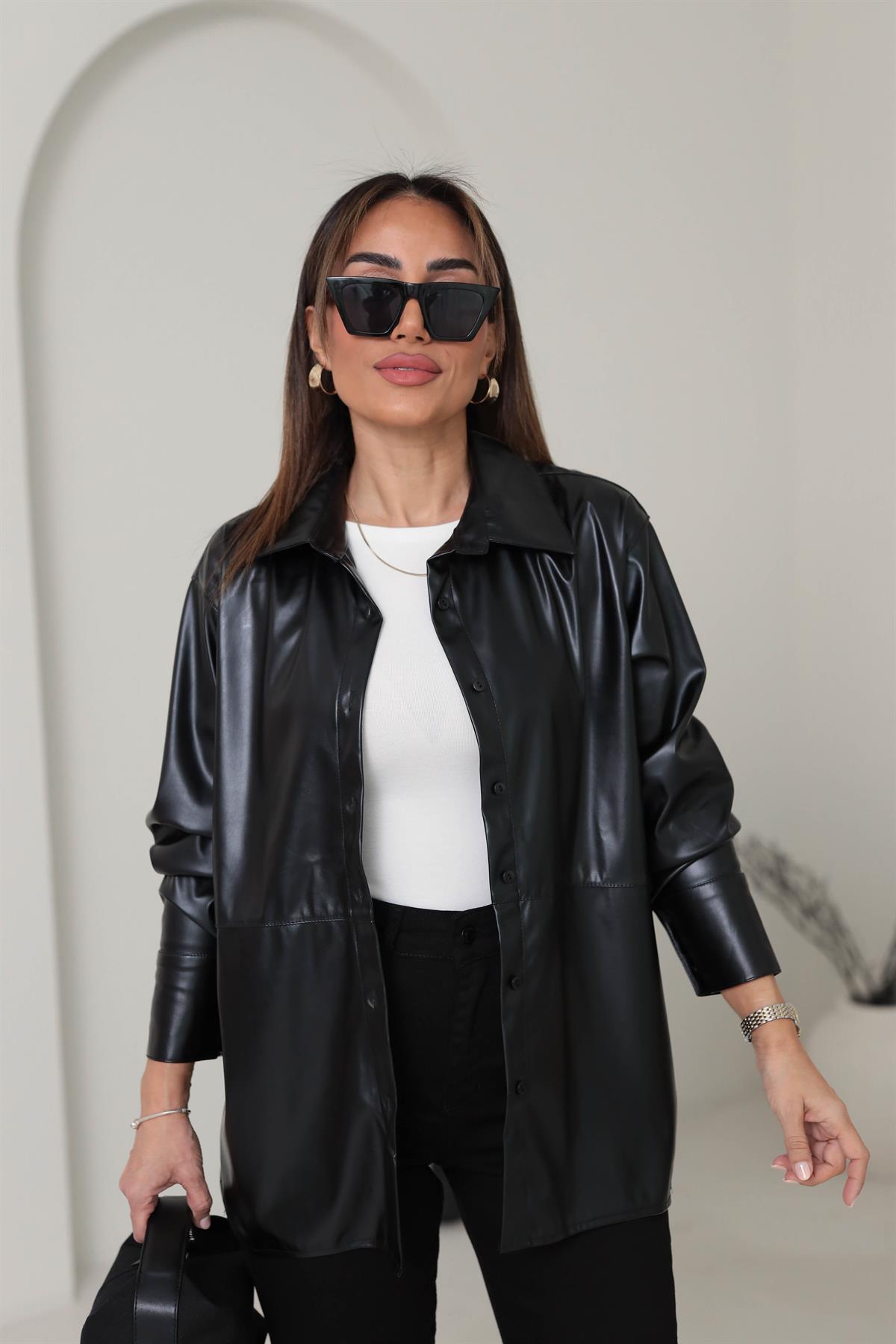 1208 Deri Gömlek SİYAH