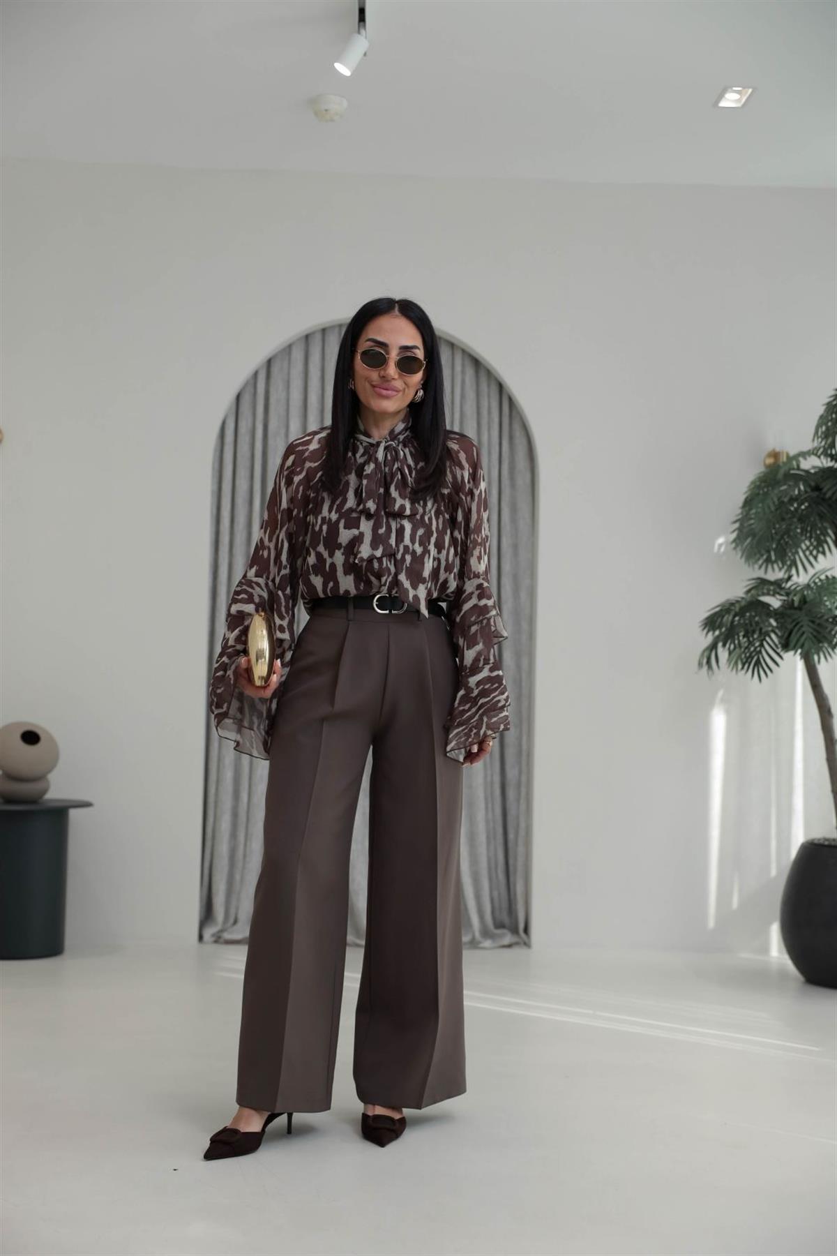 1266 Kemerli Palazzo Pantolon KAHVE