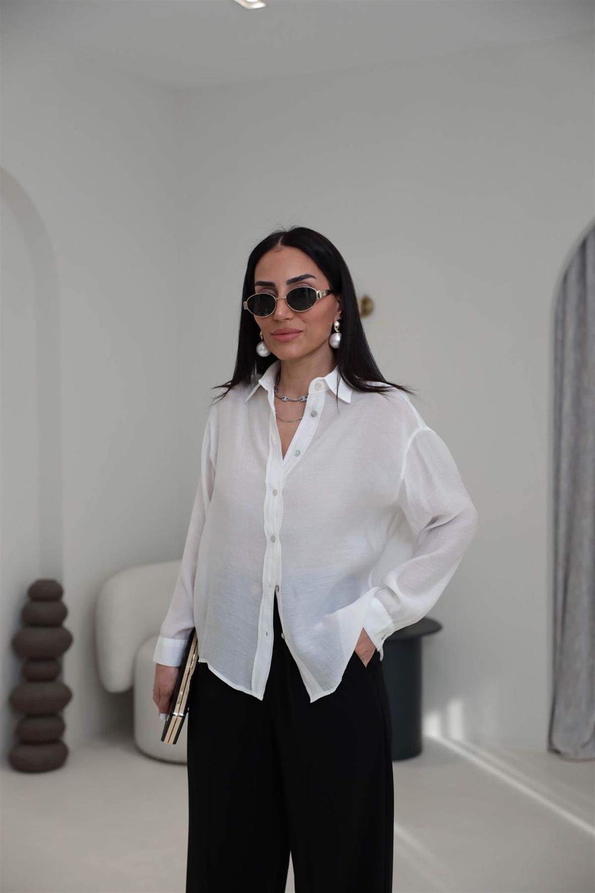 7393 Transparan Gömlek EKRU