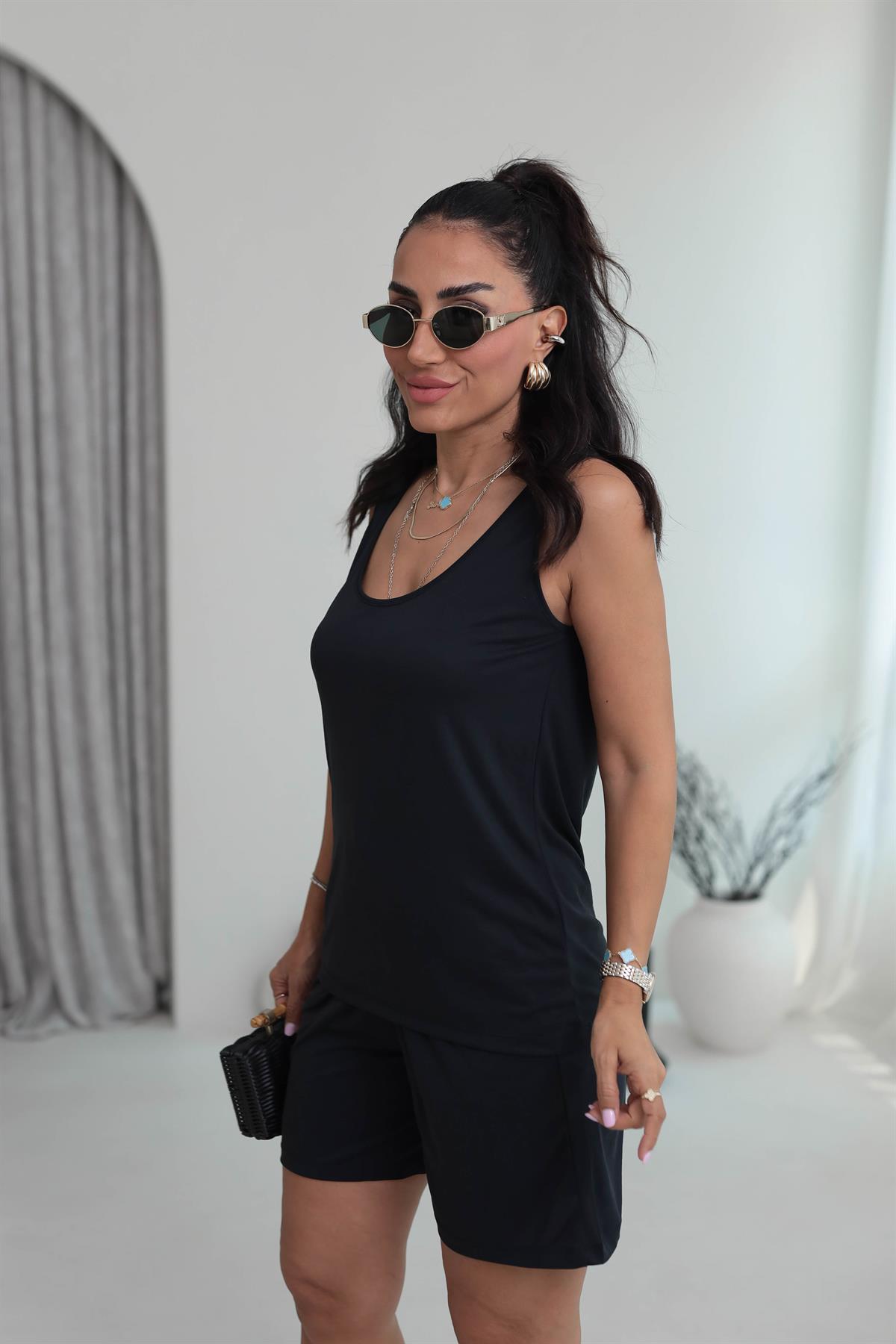 Kalın Askılı Şortlu Modal Takım ANTRASİT