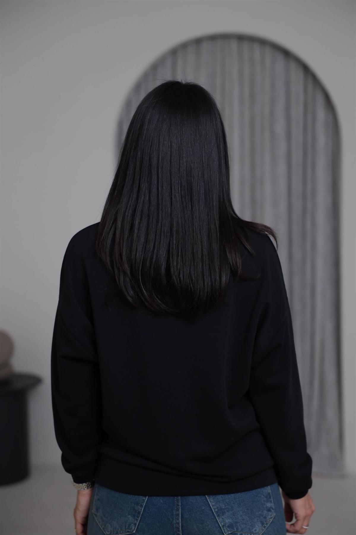 2028 Bisiklet Yaka Modal Sweatshirt SİYAH