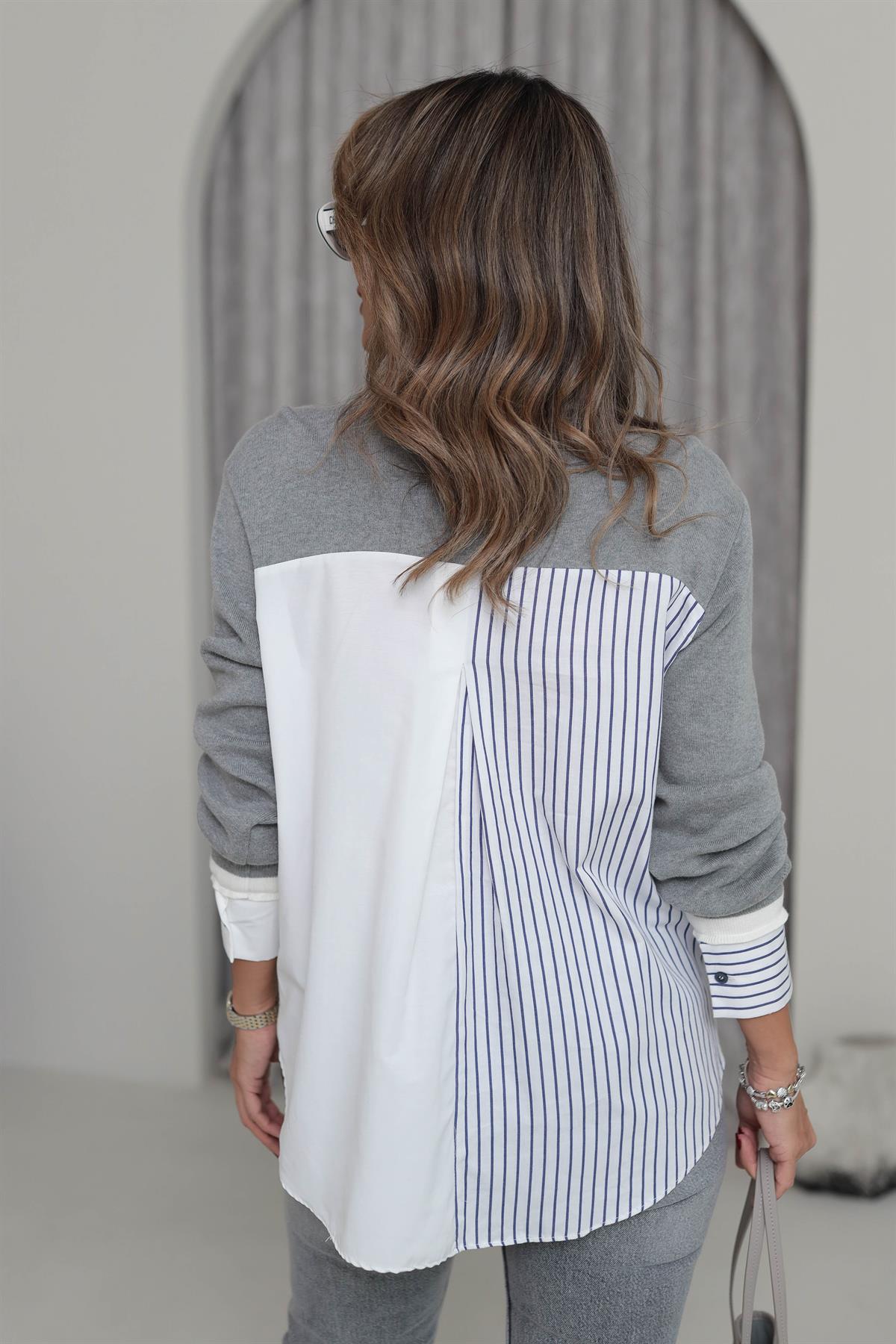 8912 Triko Garnili Manşetli Gömlek