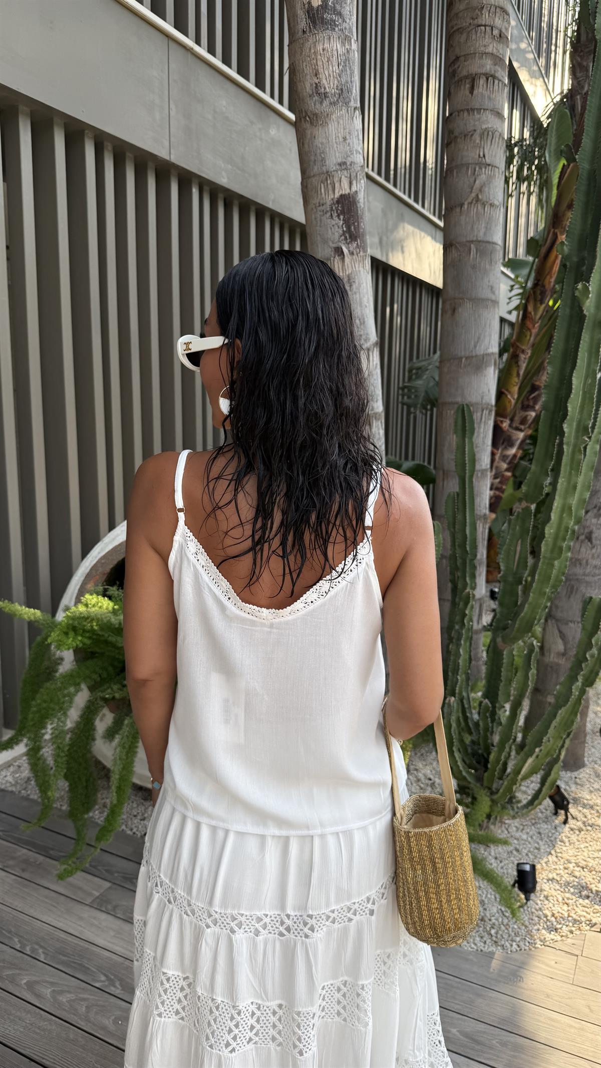 7442 Ayarlanabilir Askılı  Dantel Garnili Atlet EKRU