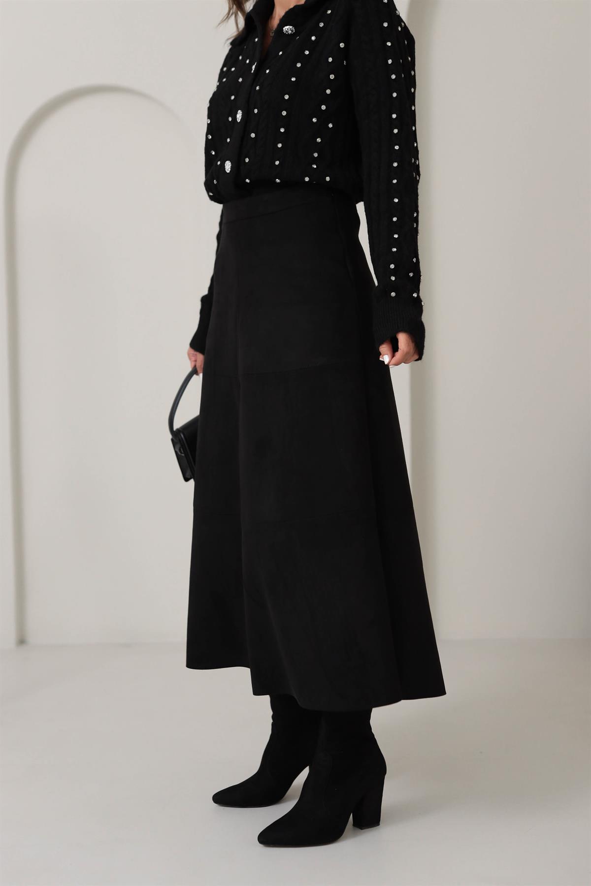 6559 Parçalı Nubuk Etek