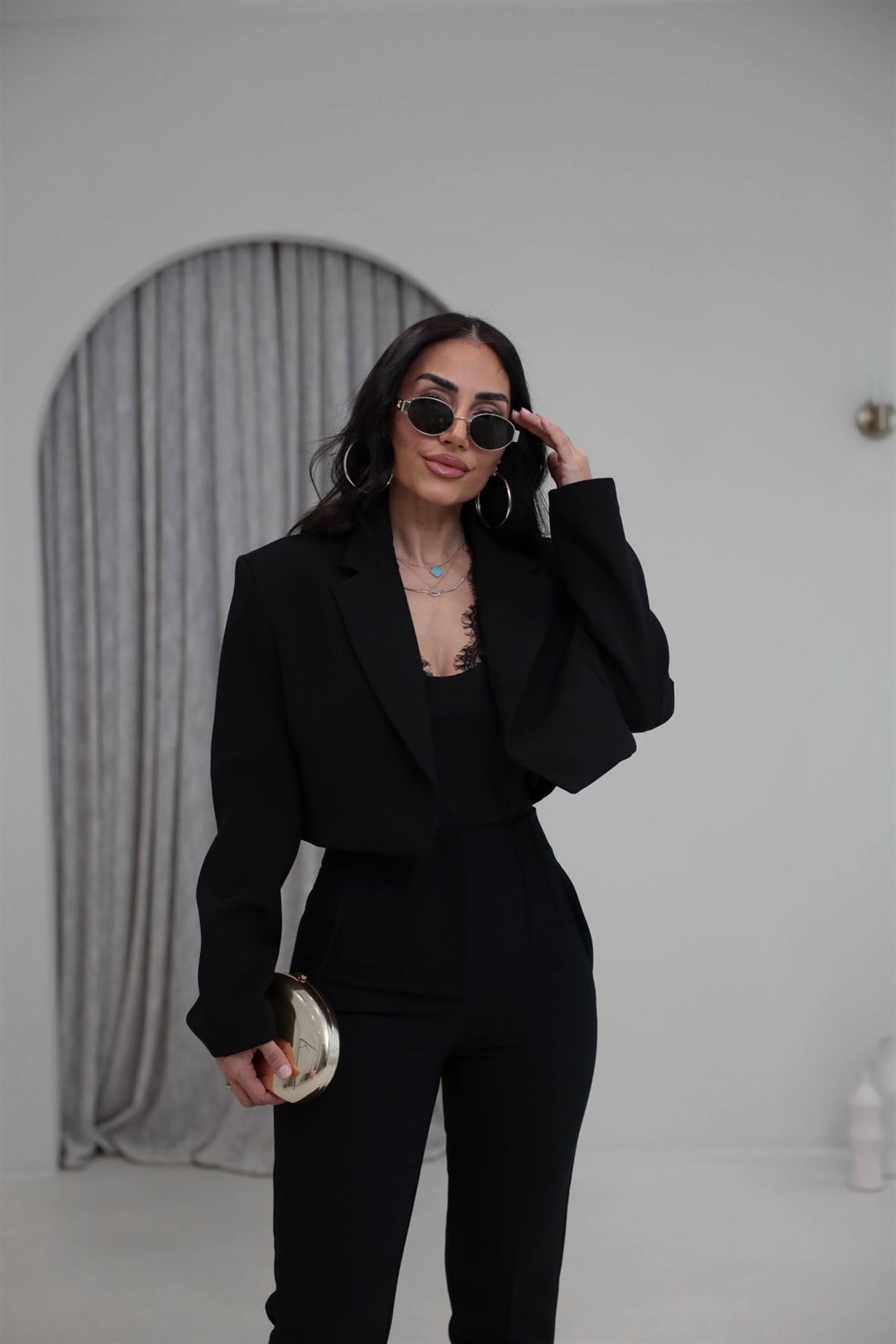 9704 Vatkalı Kısa Ceket SİYAH