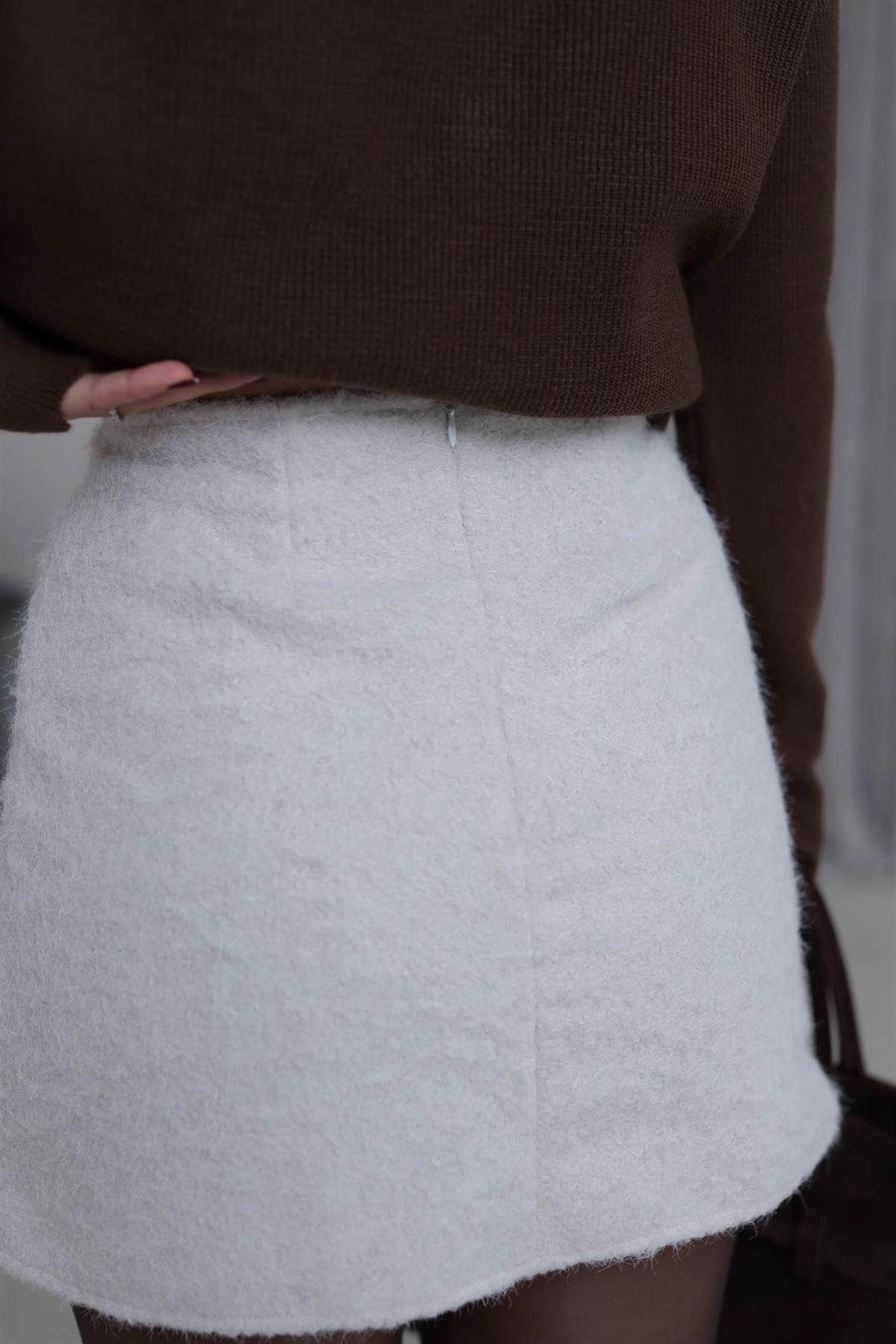 8405 Yünlü Astarlı Mini Etek TAŞ