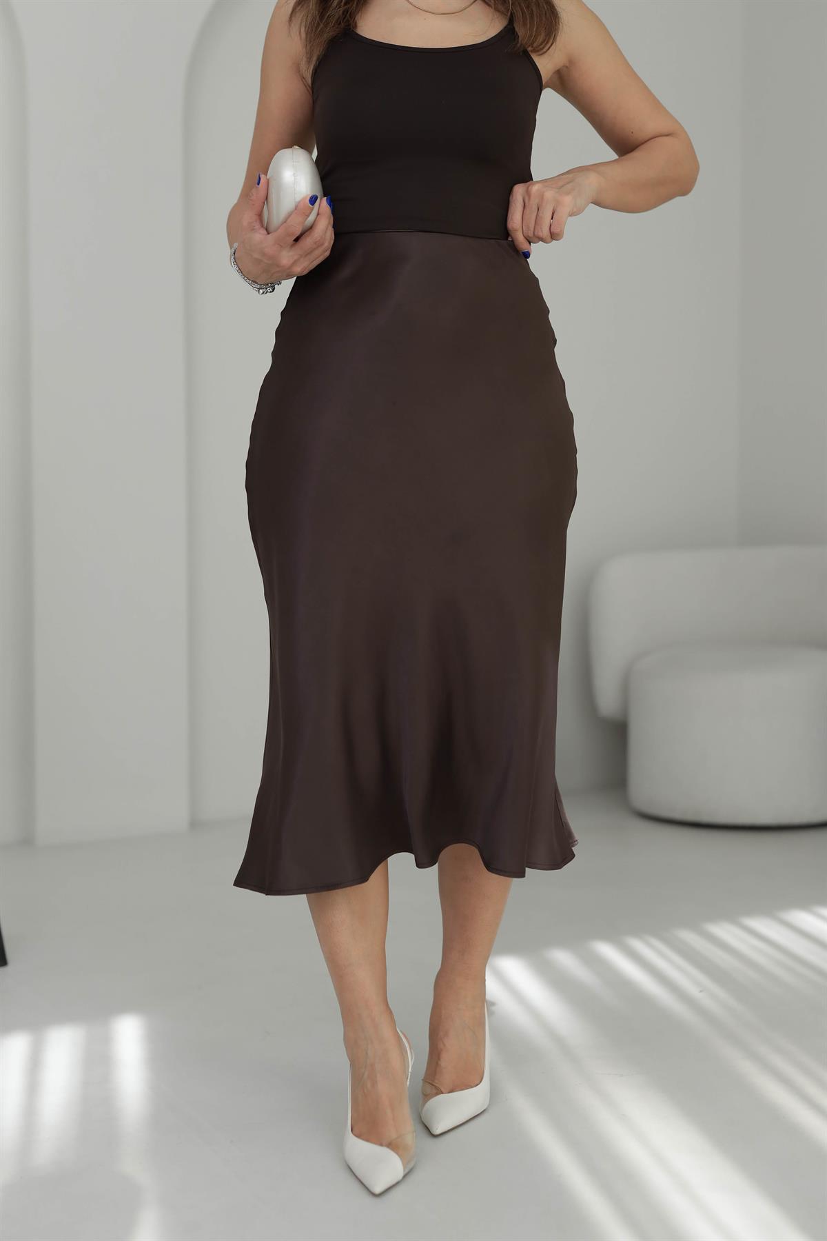 7000 Saten Verev Etek KAHVE