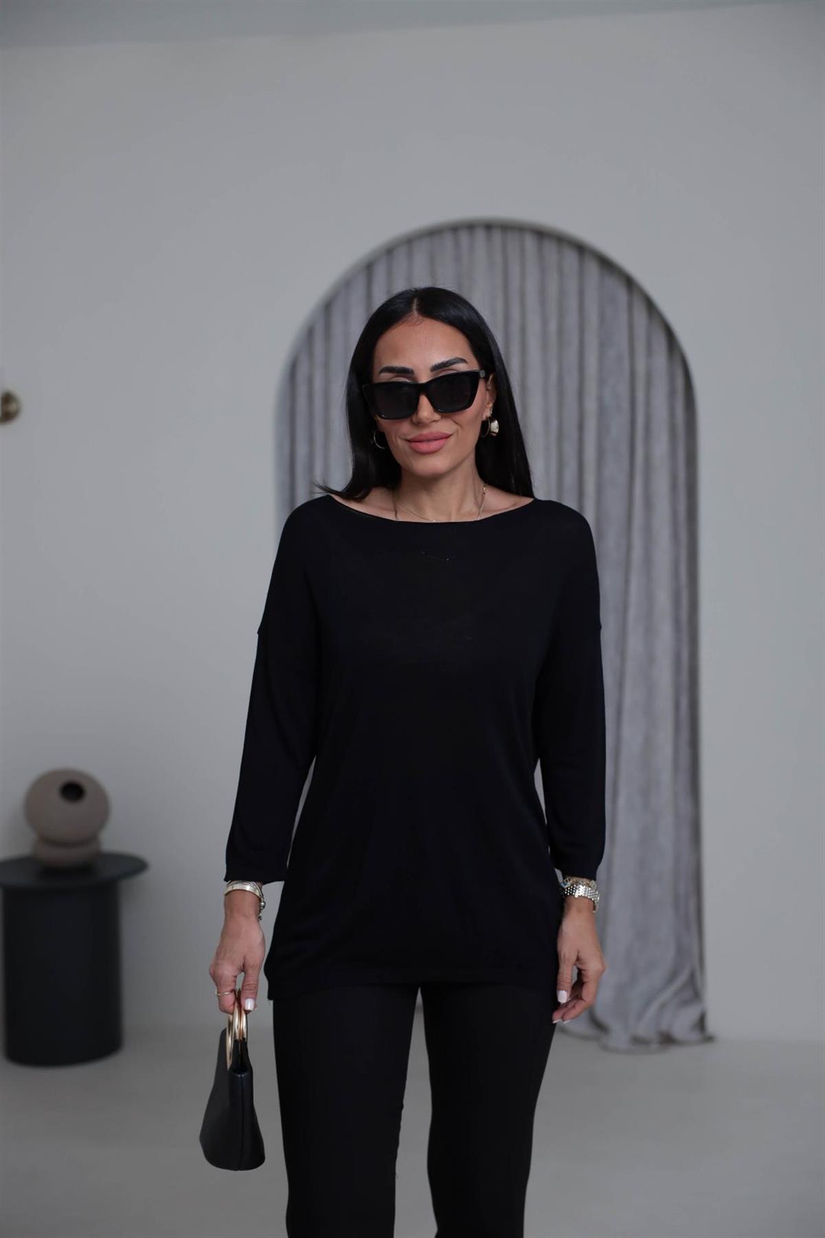 928 Truvakar Kol Viskon Triko Bluz SİYAH