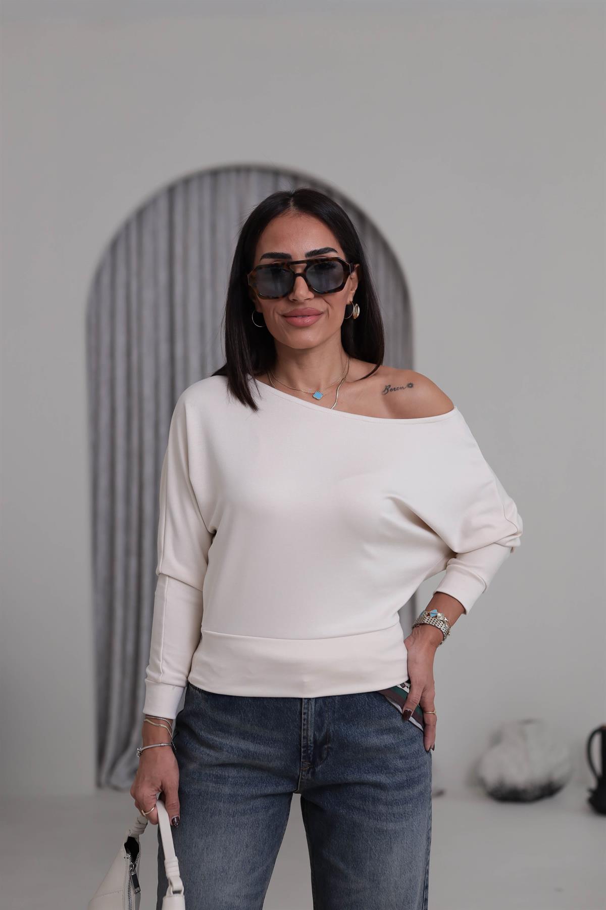 2450 Düşük Omuzlu Modal Kumaş Bluz BEJ
