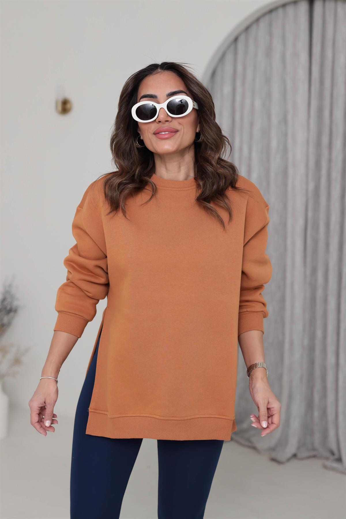 1000 Yanları Yırtmaç Detaylı Sweatshirt TARÇIN