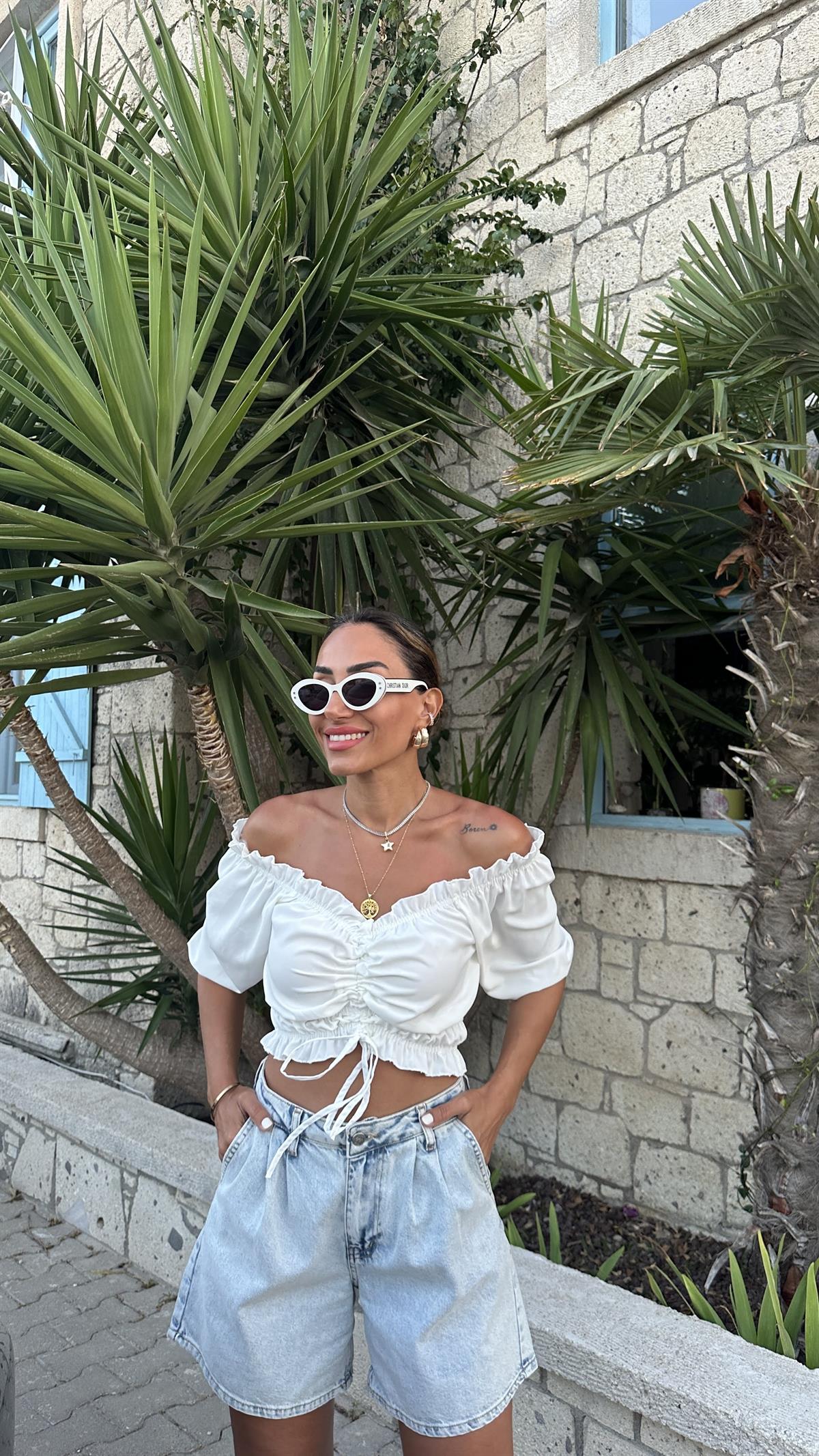 4580 Jessica Kumaş Önü Büzgülü Bluz