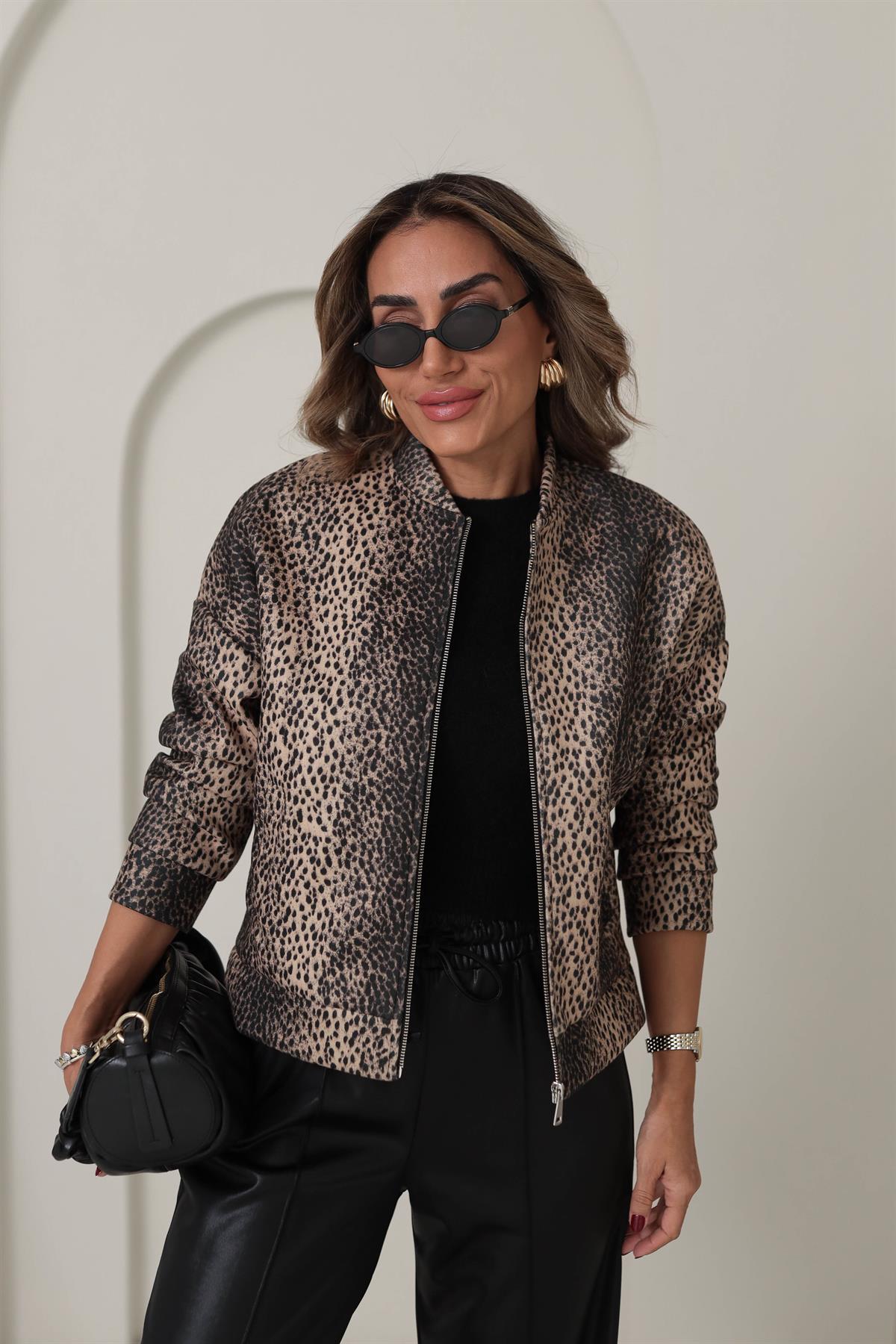 9550 Leopar Desen Kaşe Ceket LEOPAR