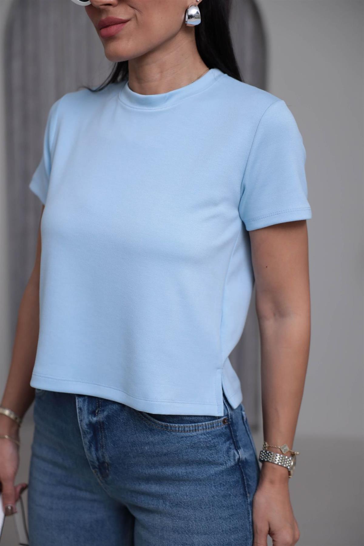 1120 Bisiklet Yaka Kısa Modal Tshirt BEBE MAVİ