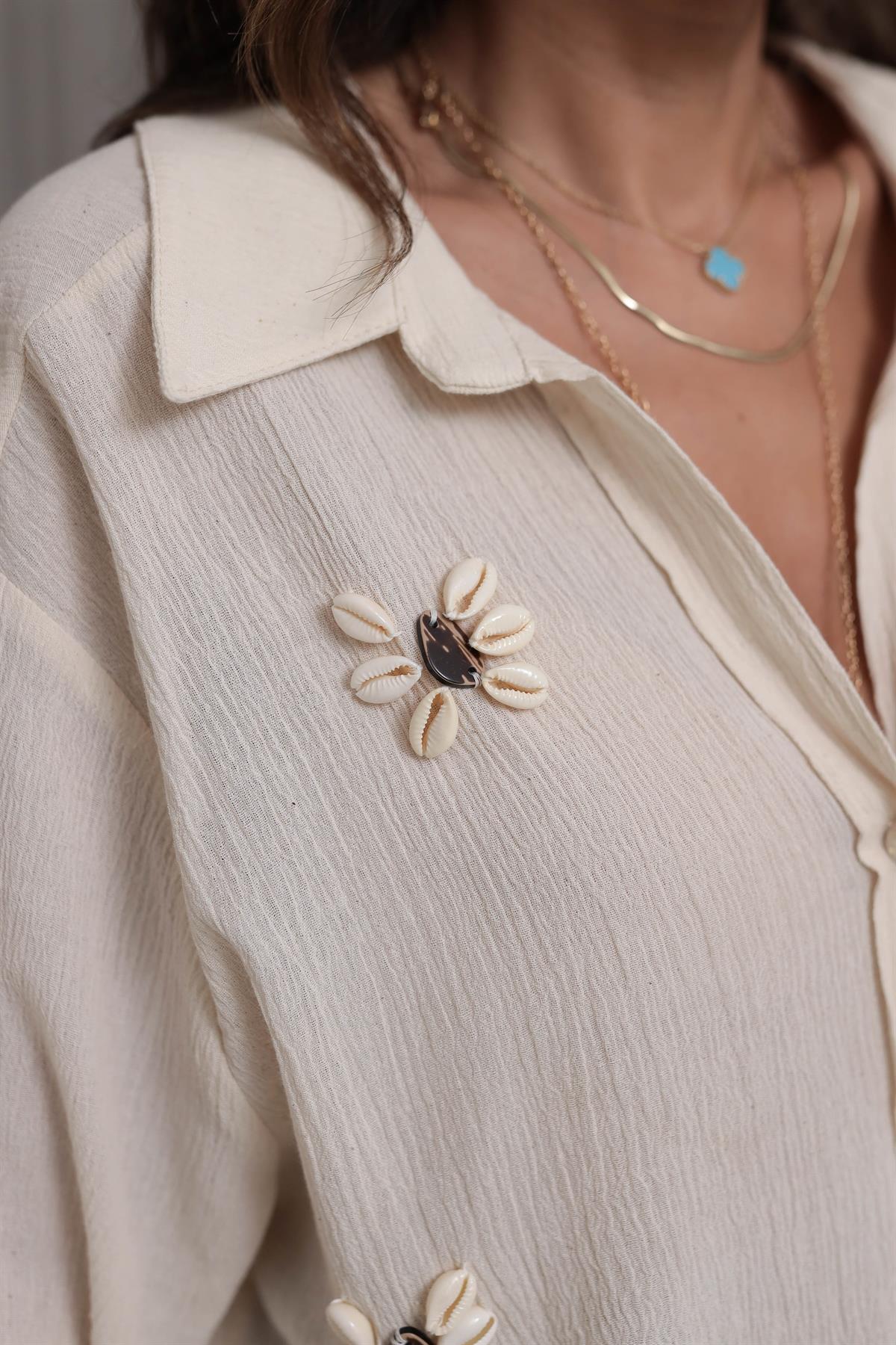 4720 Düşük Omuzlu İşlemeli Gömlek TAŞ