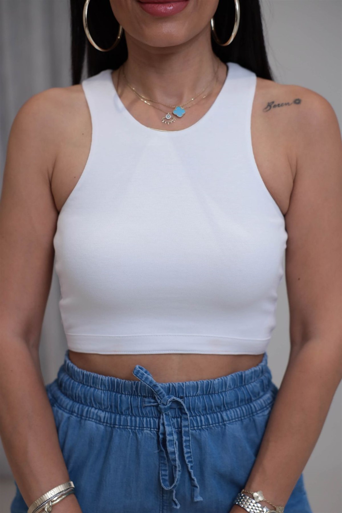 2941 Kolsuz Liyosel Crop Atlet BEYAZ