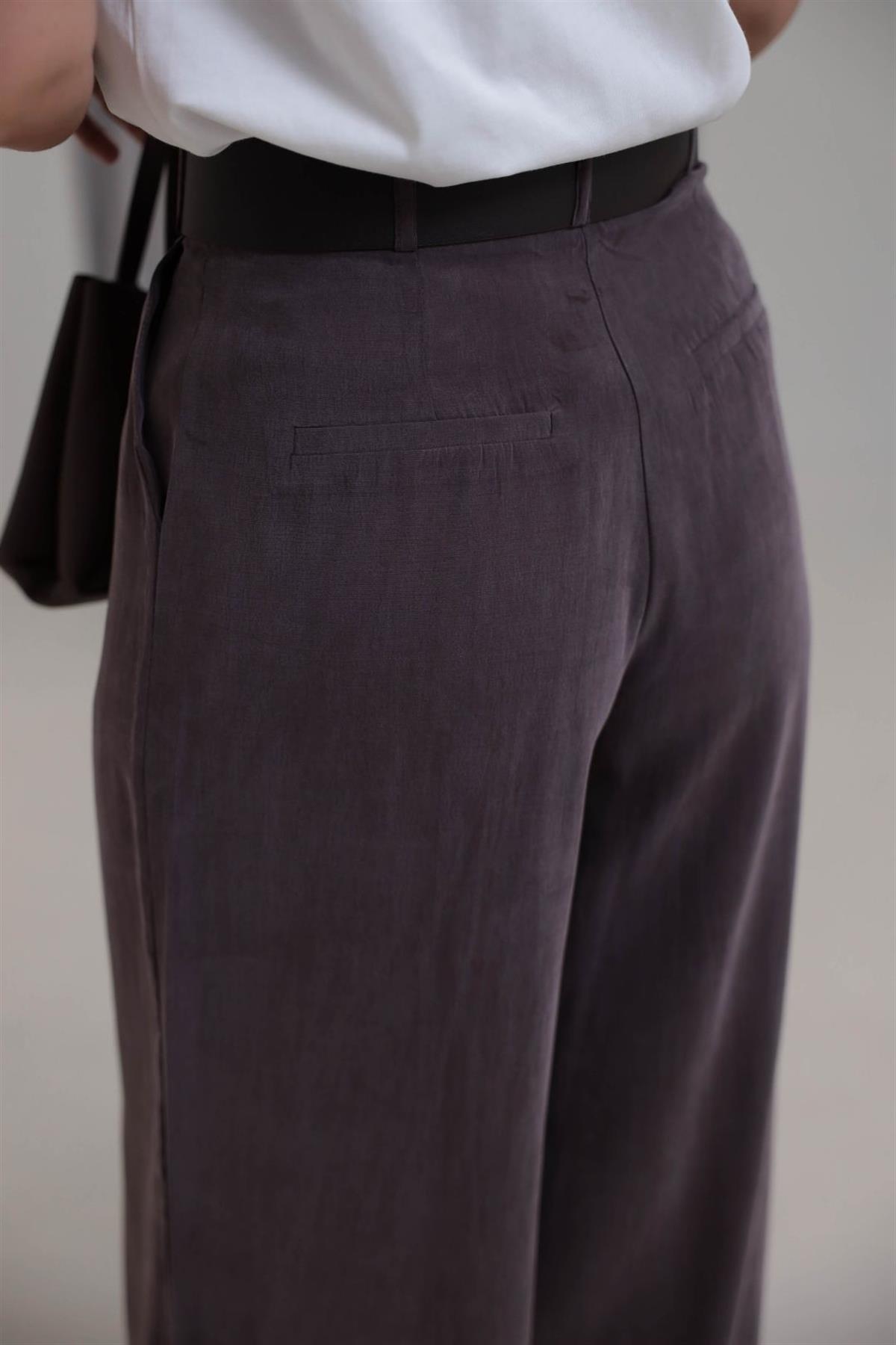 0741 Kemerli Salaş Tencel Pantolon KAHVE