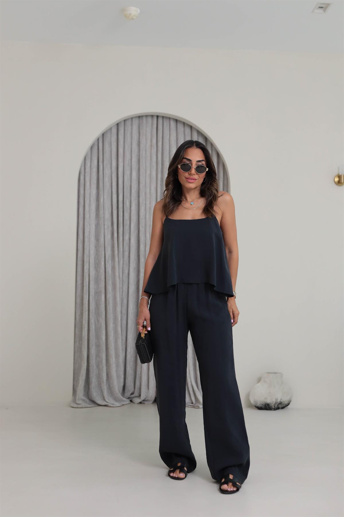 0455 İp Askılı Tencel Kumaş Takım ANTRASİT